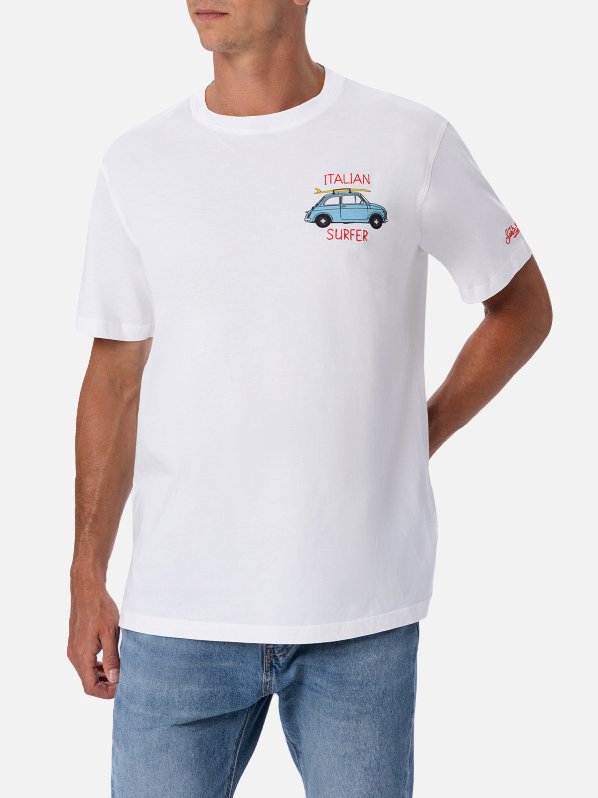 Man Cotton T-shirt With Fiat 500 Placed Print And Embroidery Fiat 500 Special Edition