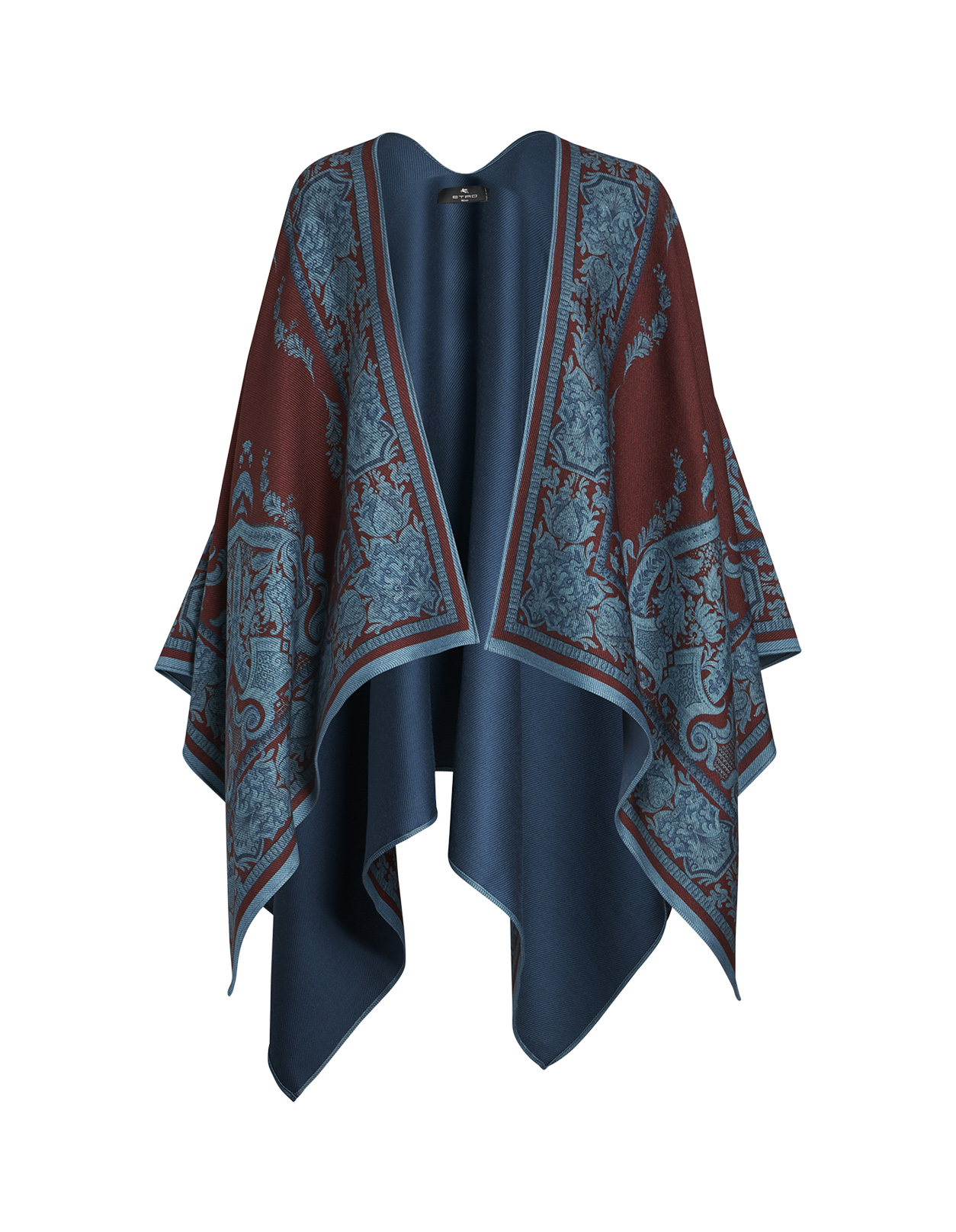 Burgundy Wool Cape With Print