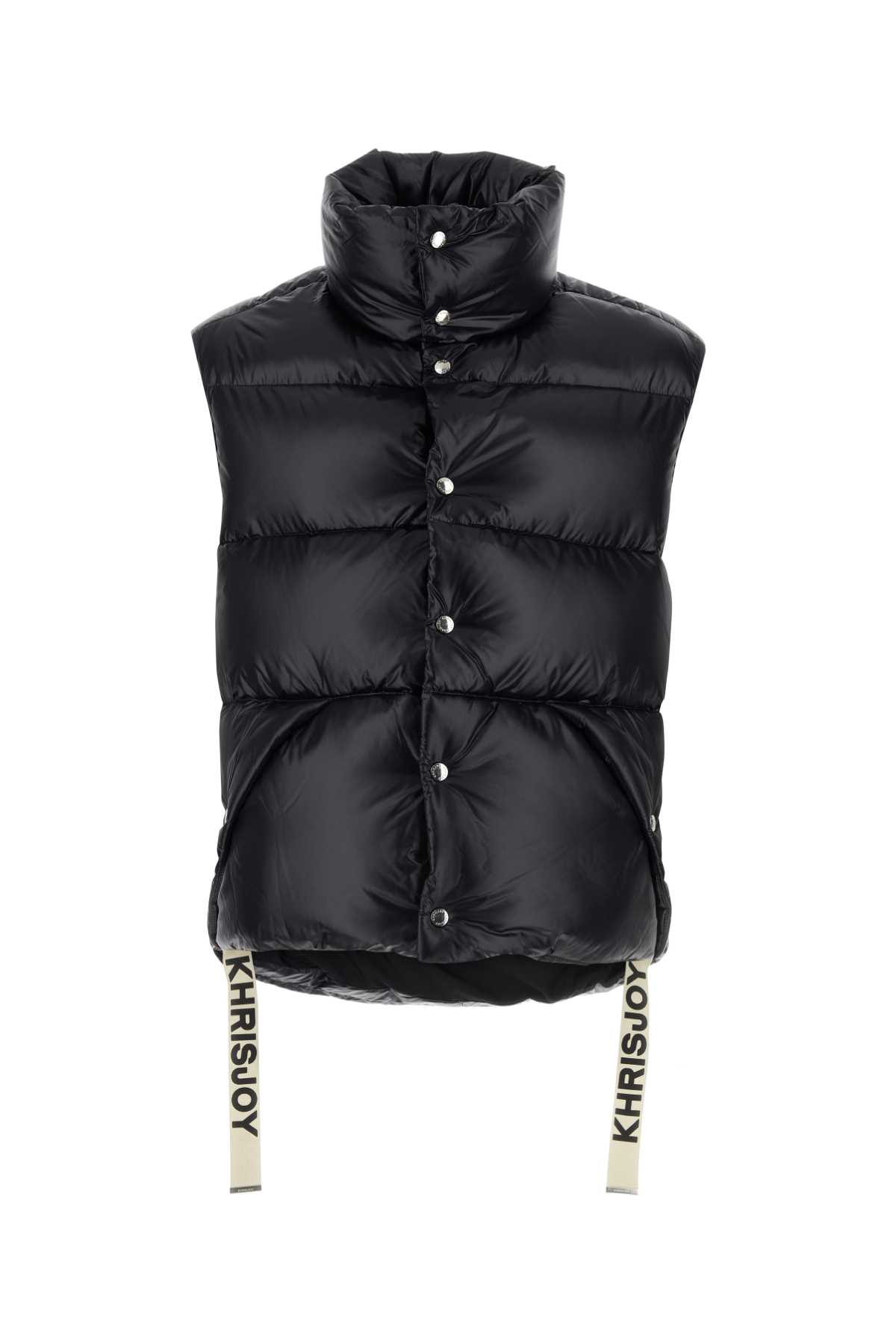 Black Nylon Sleeveless Puff Shiny Down Jacket