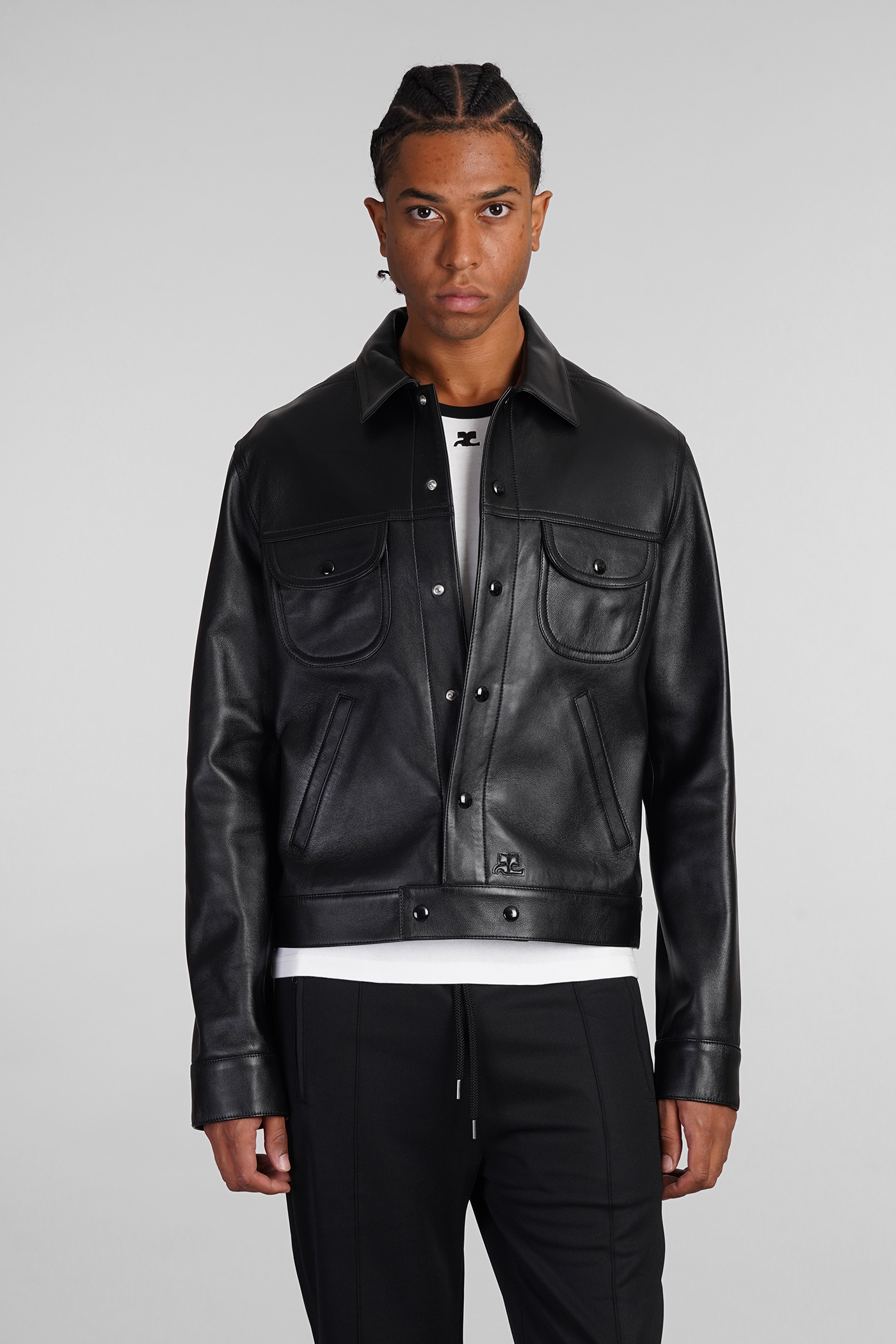 Courrèges Leather Jacket In Black Leather