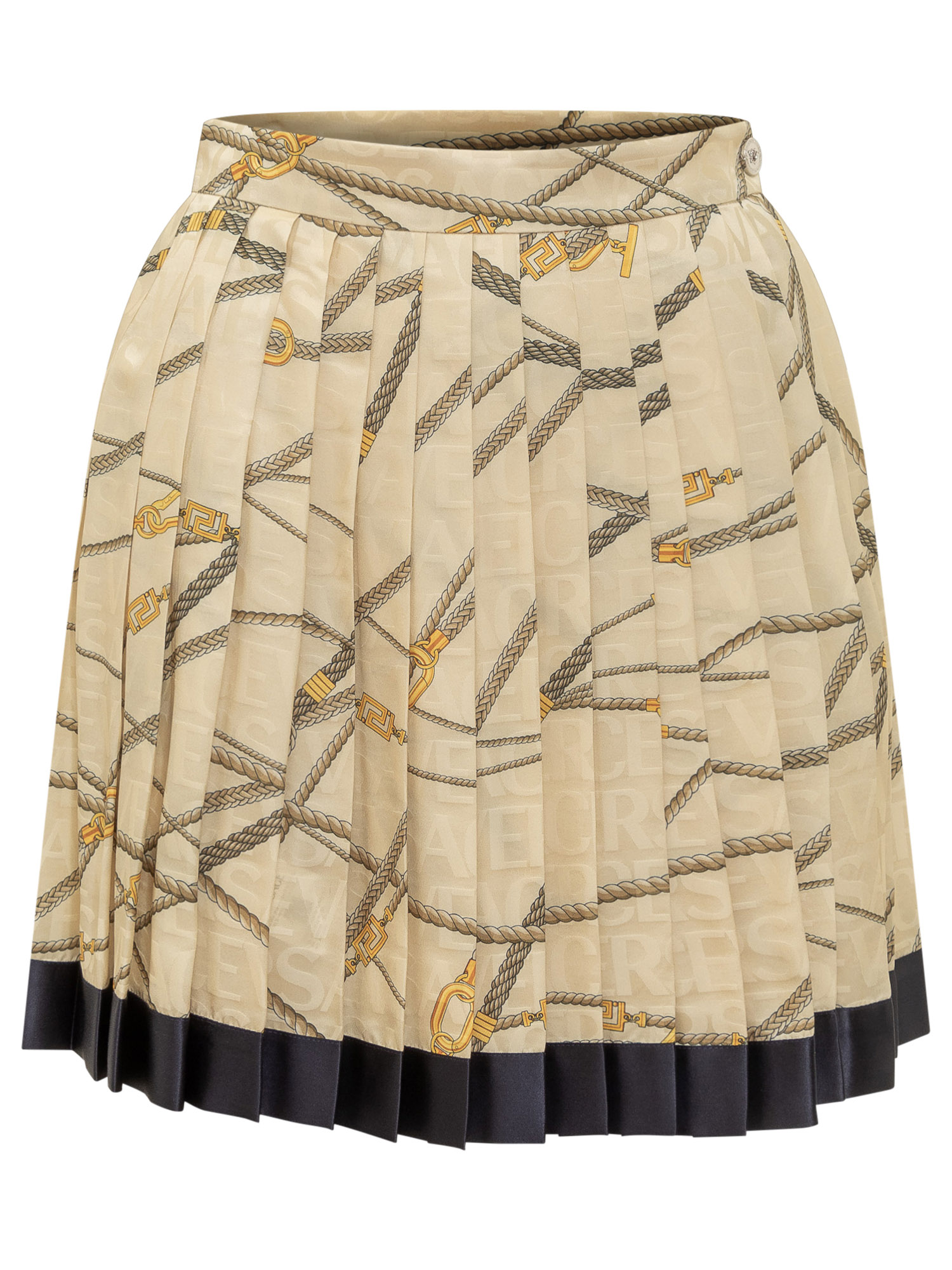 Pale Yellow Pleated Mini Skirt With All-over Logo Print In Silk Blend Woman