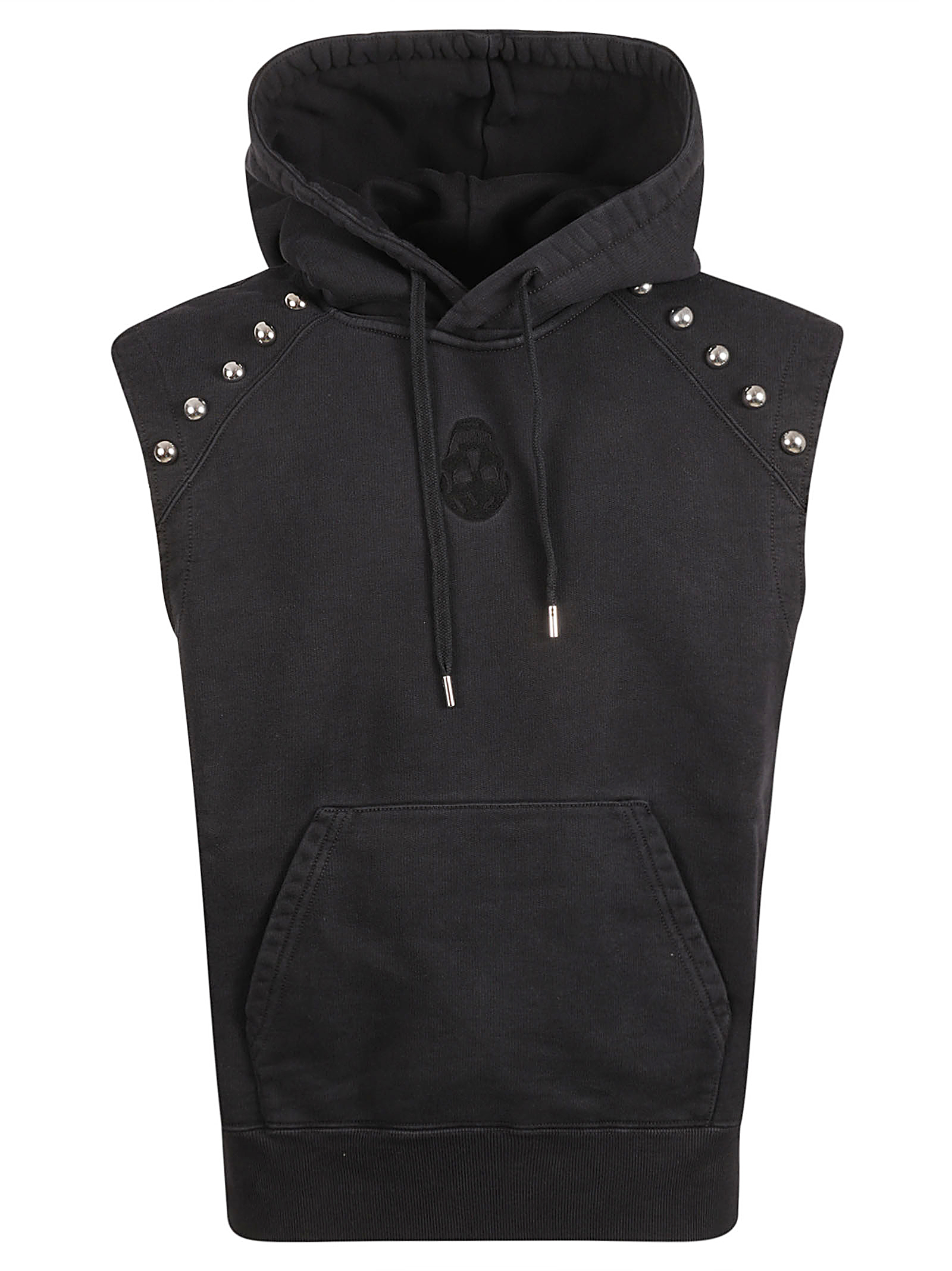 Black Sleeveless Hoodie With Inverted Skull