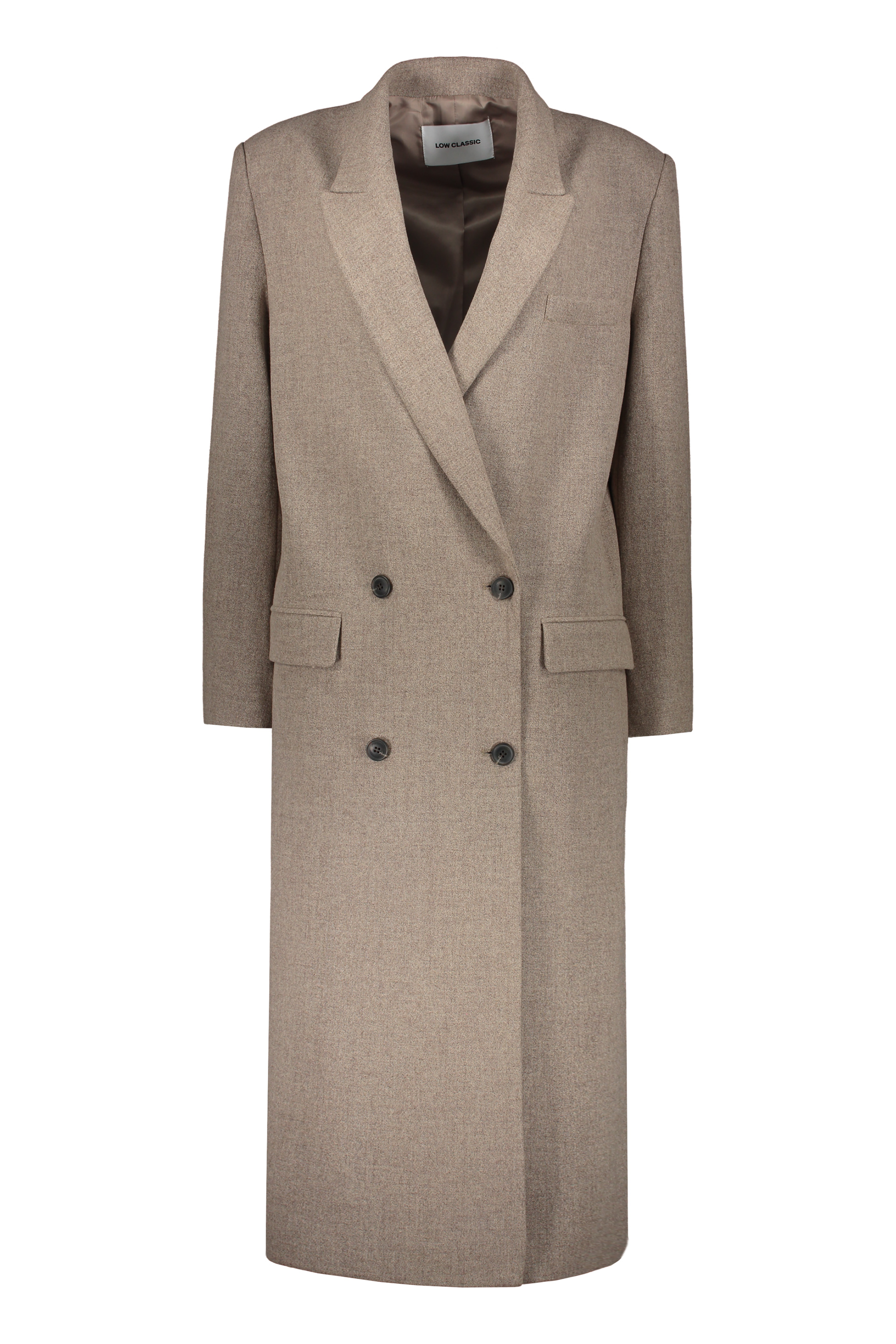Low Classic Neutral Double-breasted Longline Coat In Beige