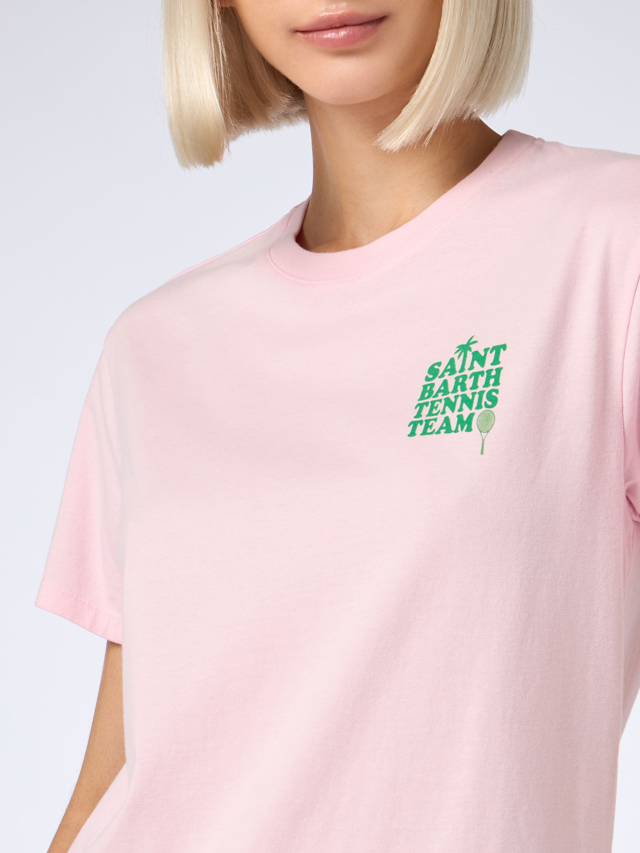 Pink Cotton T-shirt With st Barth Tennis Team Print