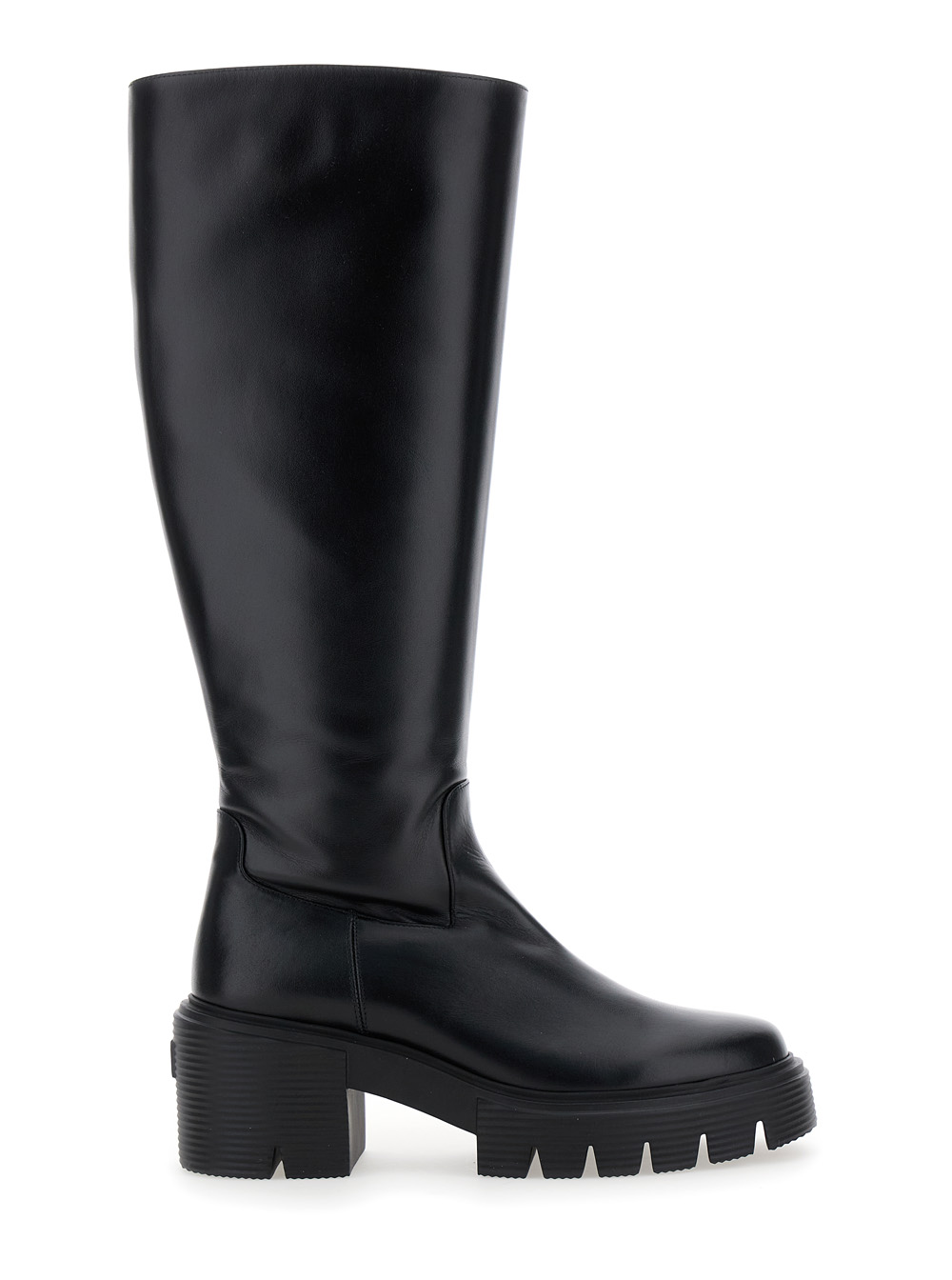 soho Black Knee-high Boots With Embossed Logo On The Rear In Patent Leather Woman