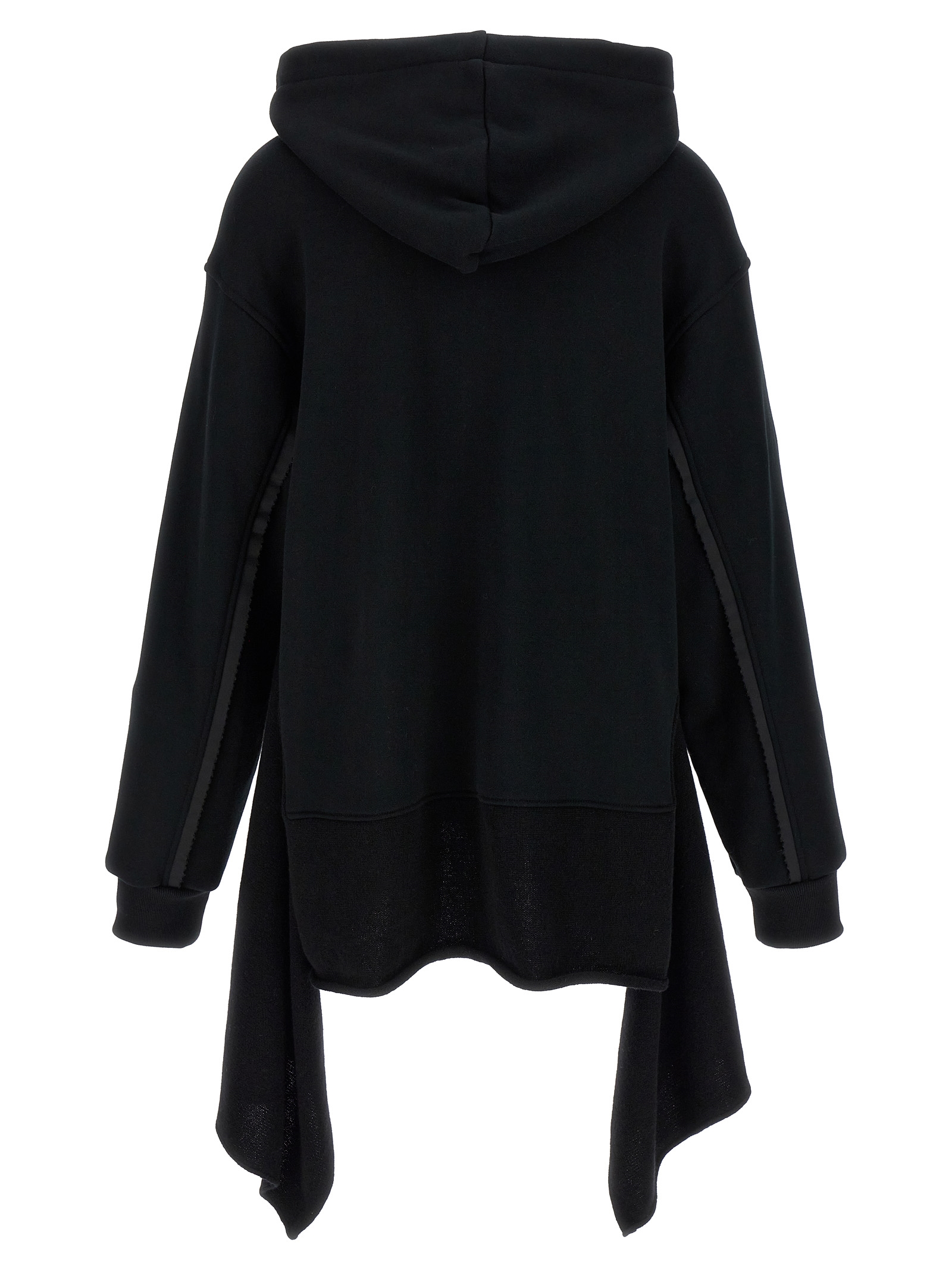 Undercover Two-material Hoodie With Asymmetrical Wool Inserts In Black