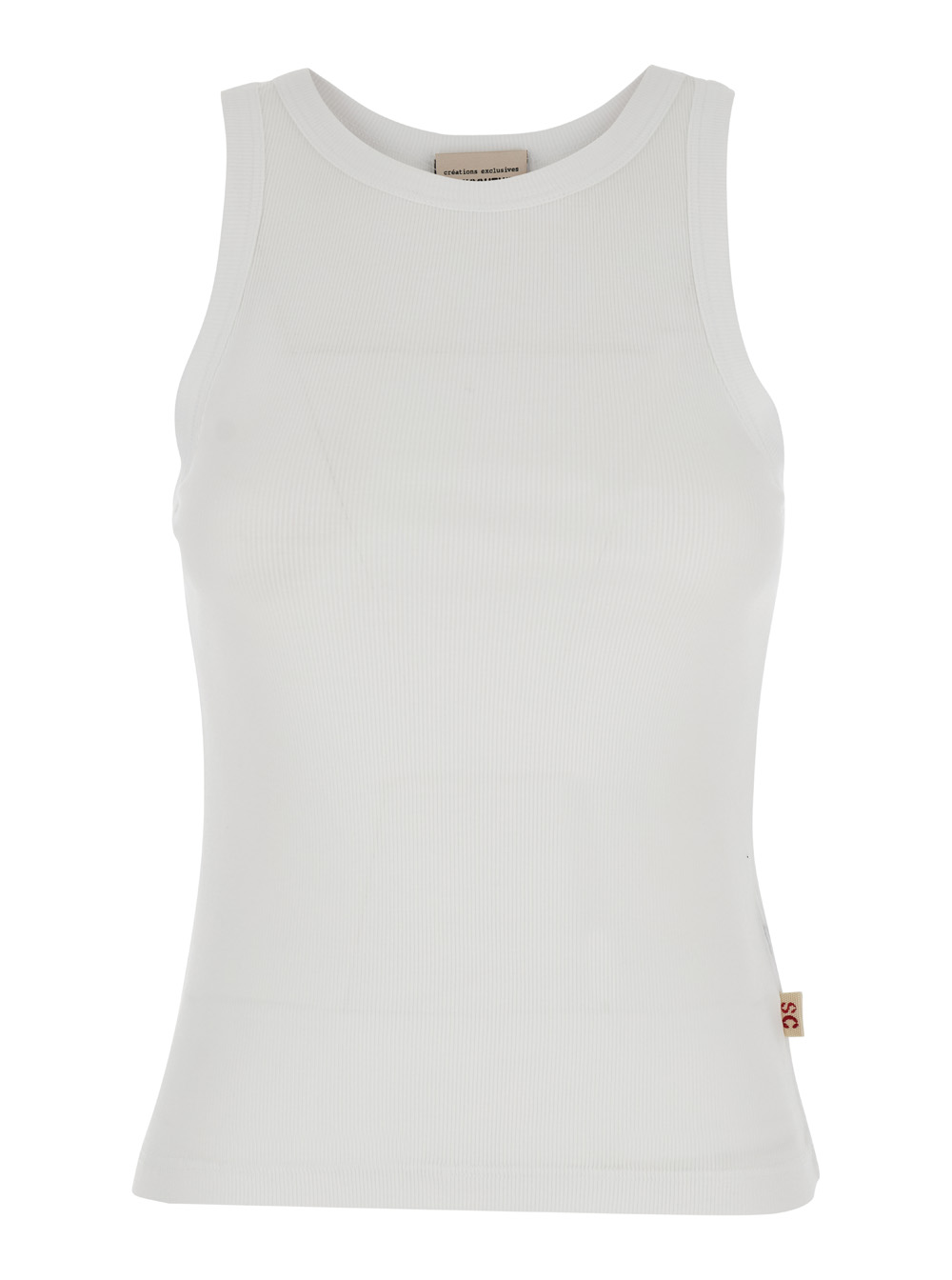 White Ribbed Tank Top With U Neckline In Cotton And Modal Blend Woman