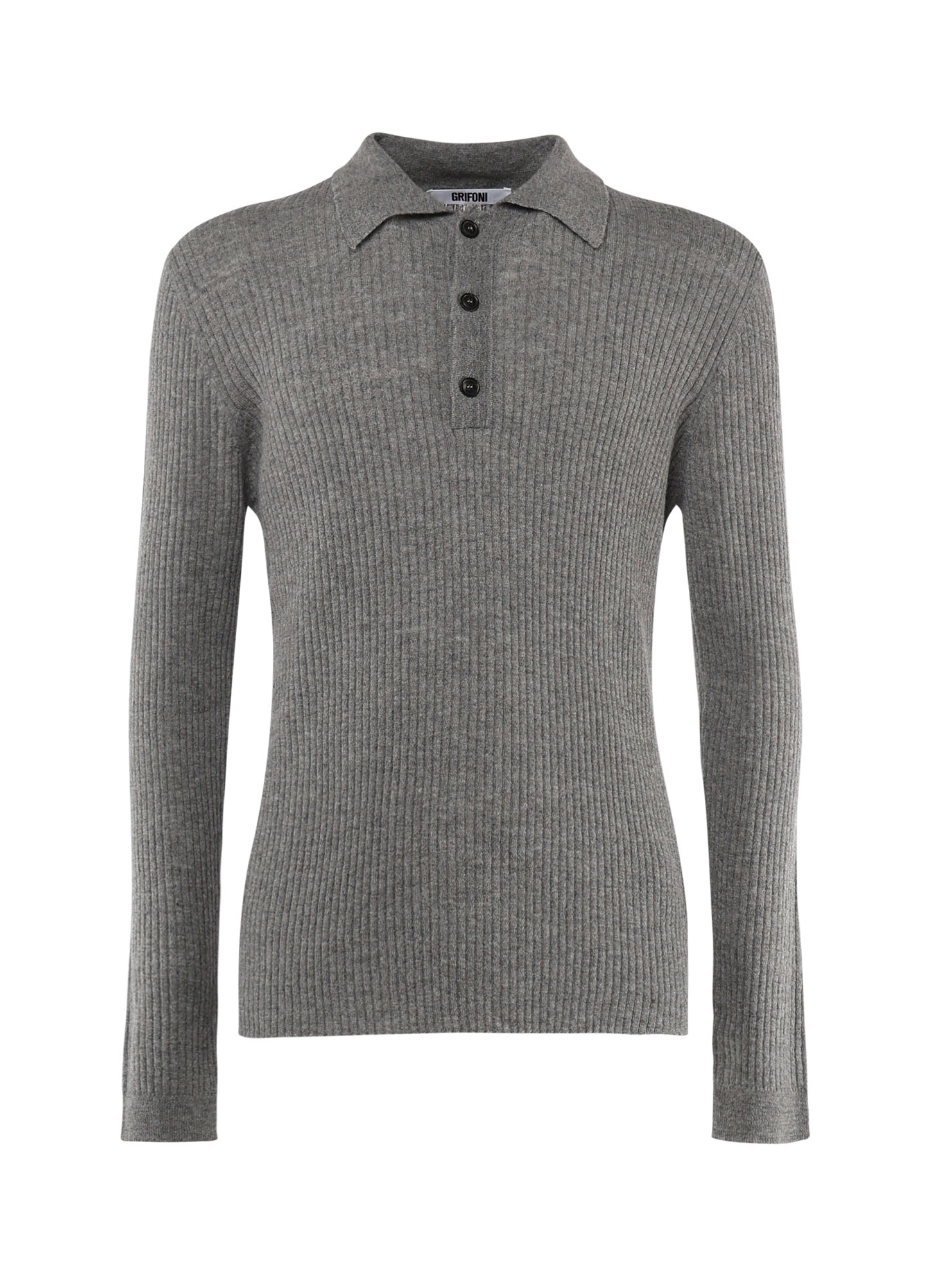 Long-sleeved Ribbed Knit Polo Shirt