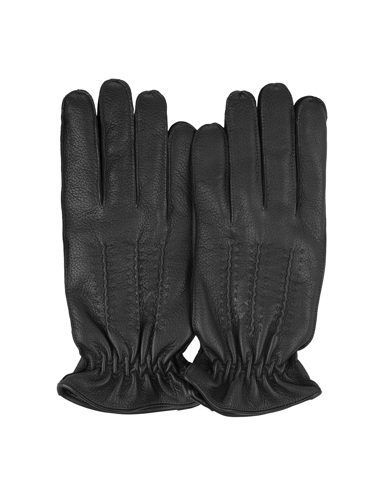 Drummed Gloves In Black Leather