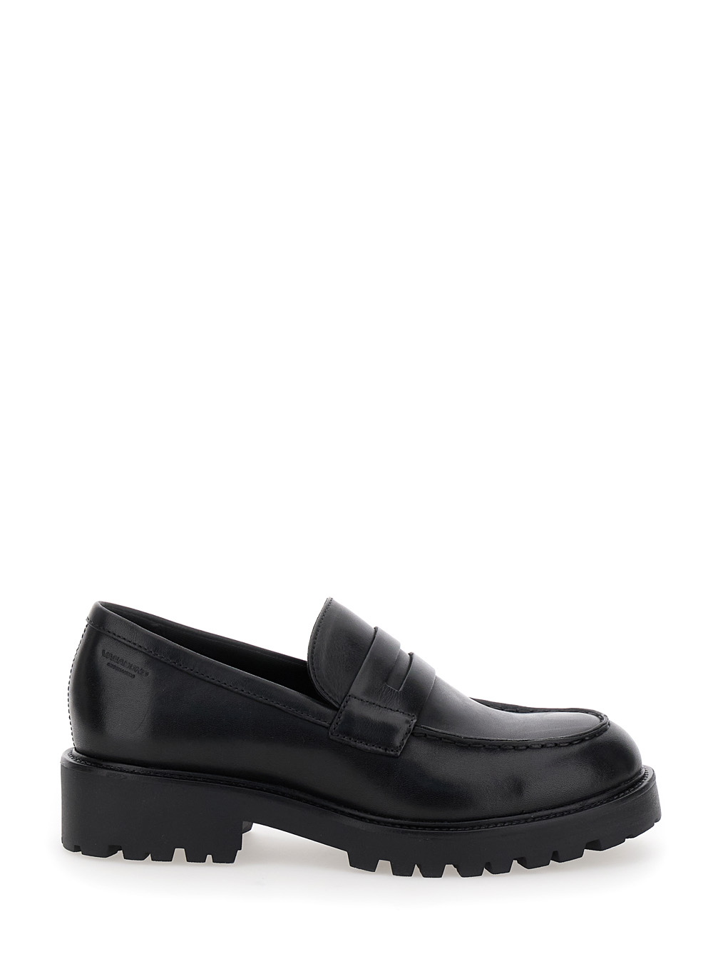 Black Kenova Loafers With Strap On The Upper In Leather Woman