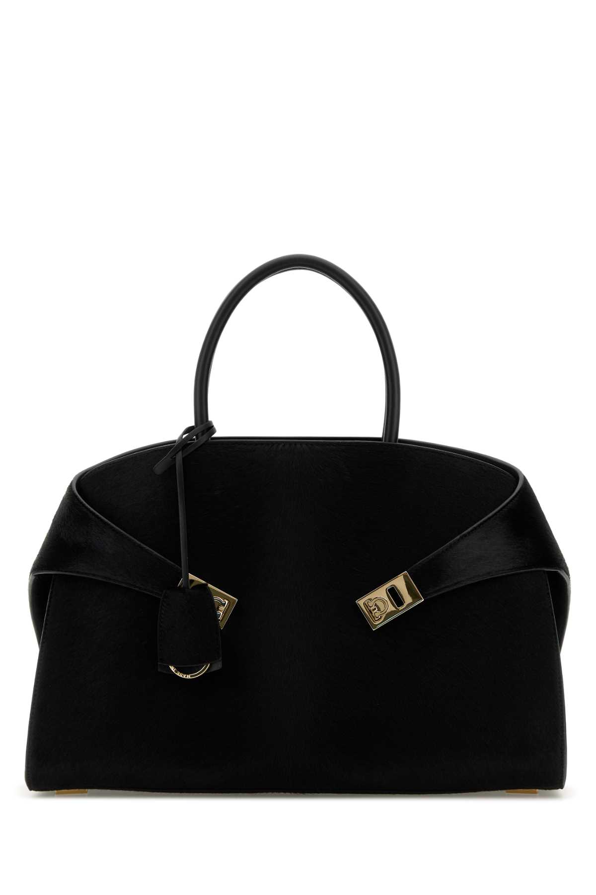 Black Calf Hair Medium Hug Handbag