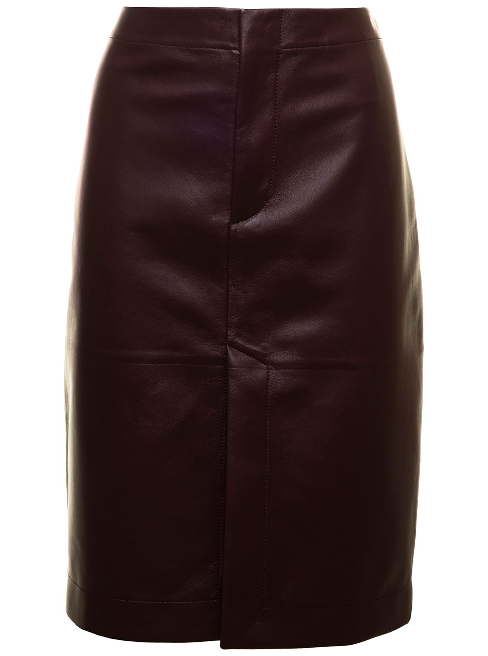 Bordeaux Sheath Skirt In Leather Woman