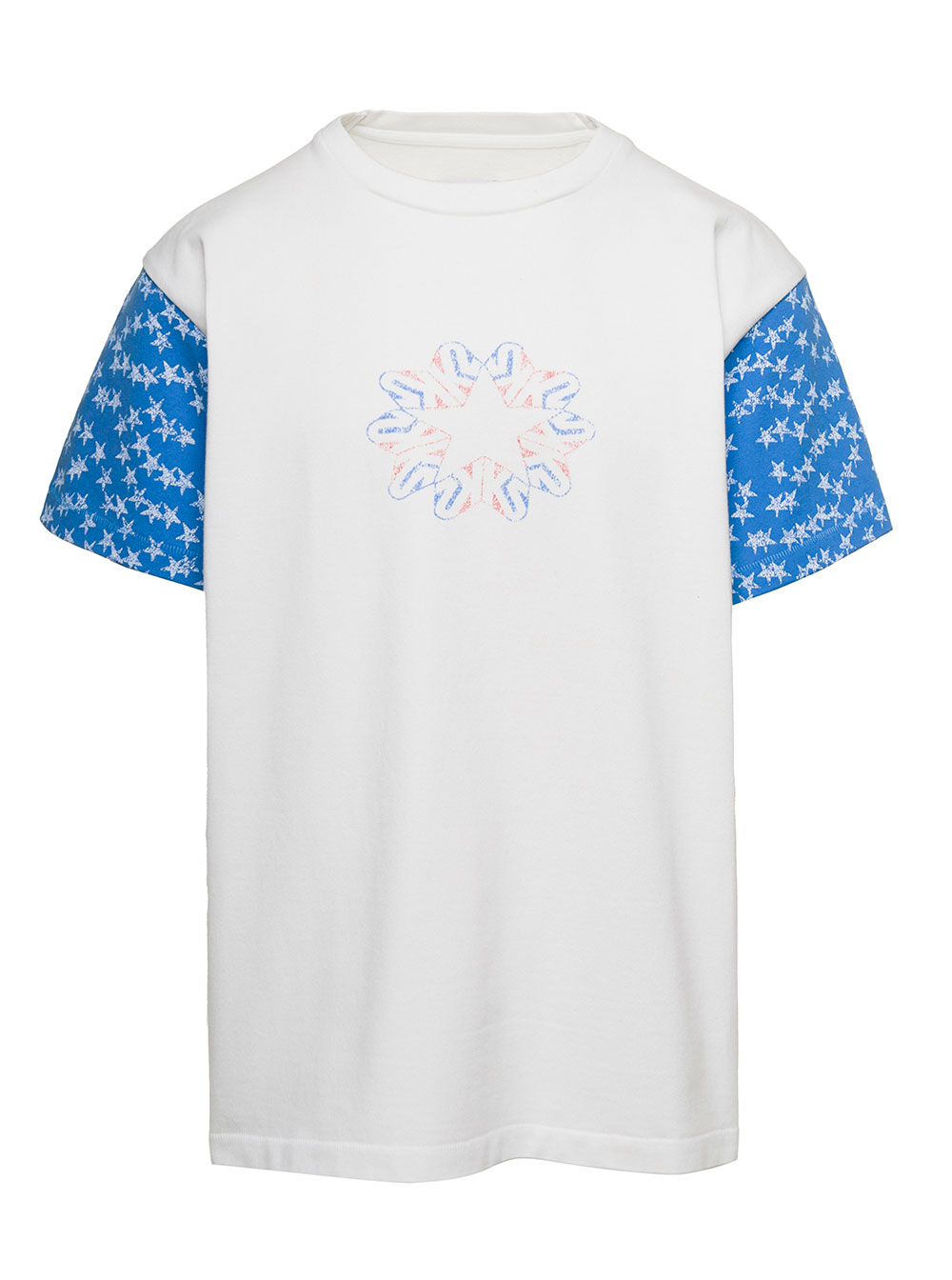 White T-shirt With Graphic Print On Sleeve And Front In Cotton