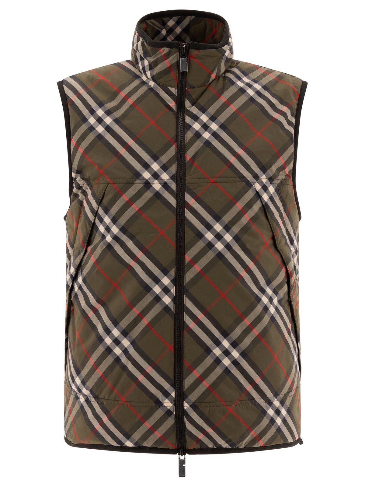 Checked Zip-up Padded Gilet