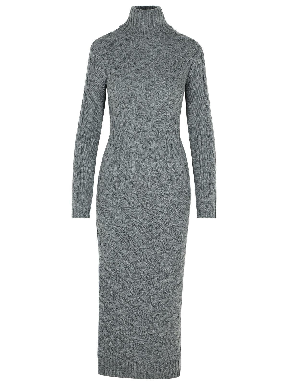 Curved Ribbed Turtleneck Maxi Dress