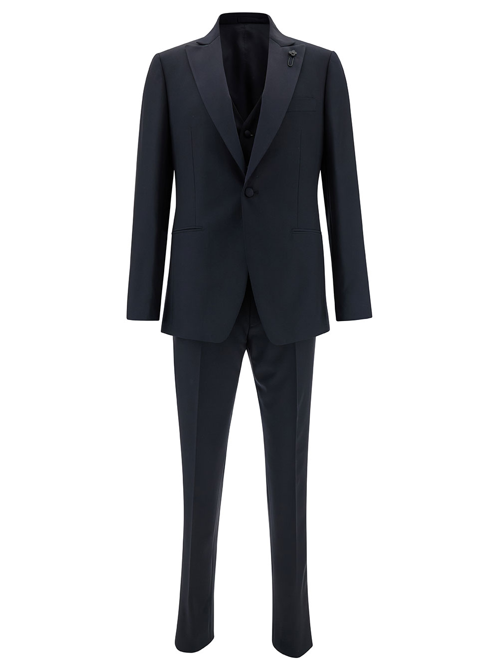 Blue Single-breasted Suit With Peak Revers In Wool Man