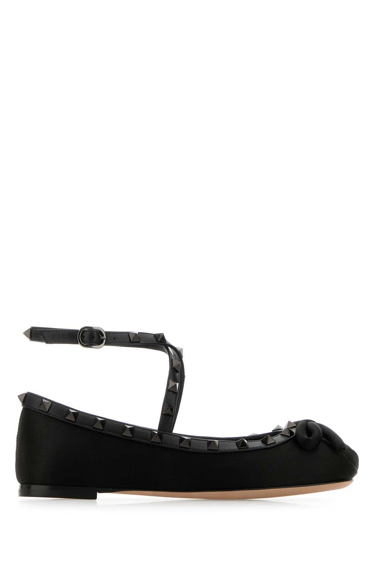 Black Satin Rockstud Ballerinas