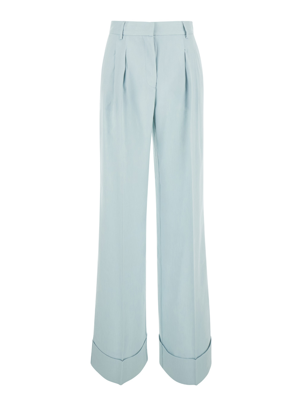 Light Blue Straight Pants With Pinces In Line Blend Woman