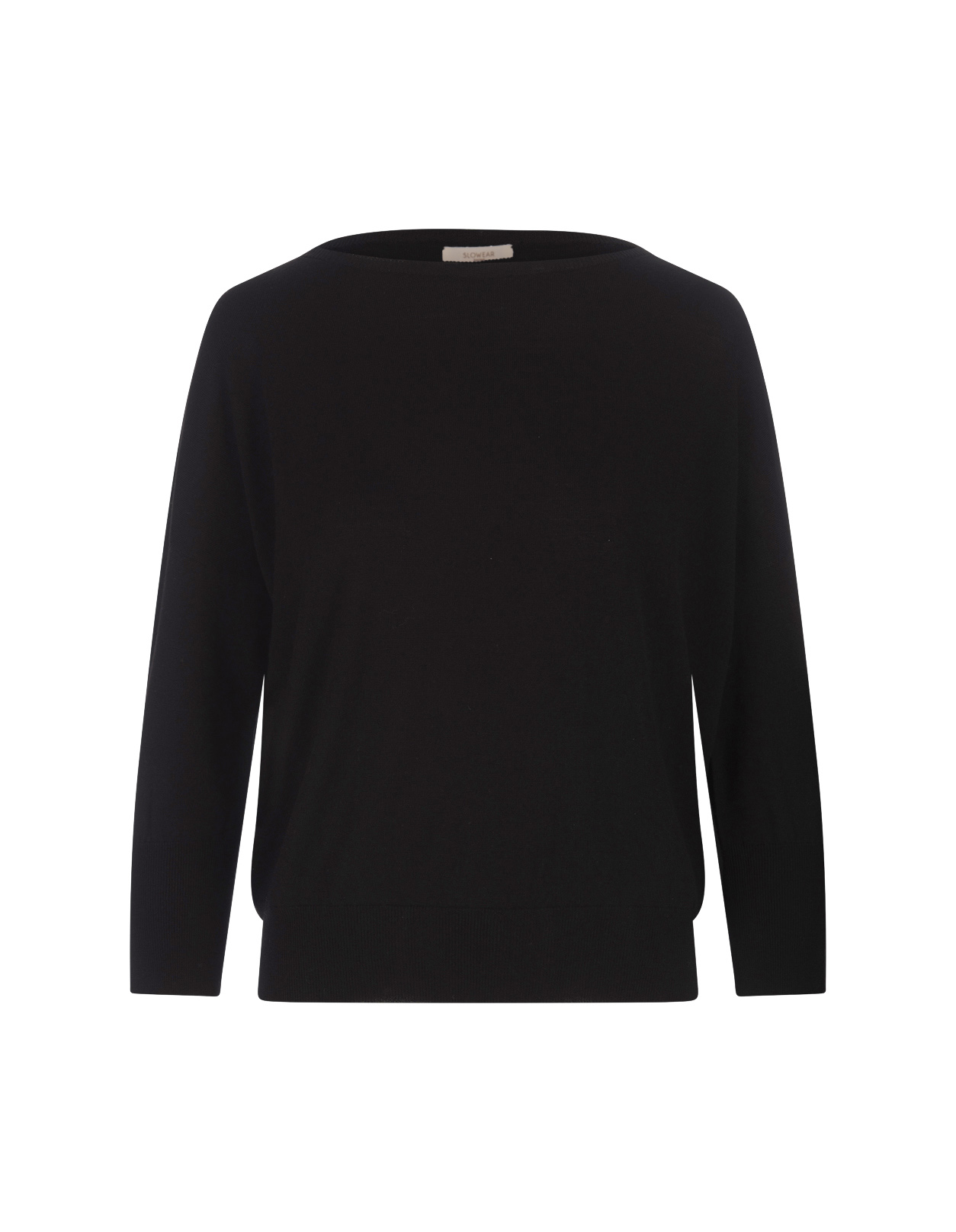 Black Basic Sweater With Boat Neckline