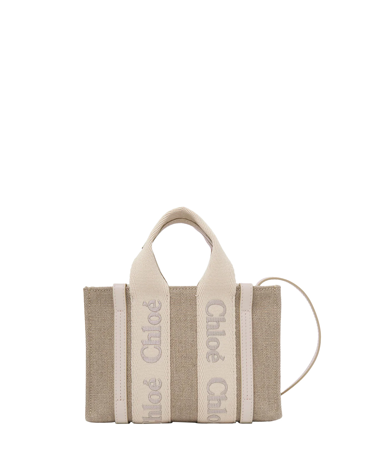 Chloé Wild Grey Tote Bag Mini Wody In Linen And Leather