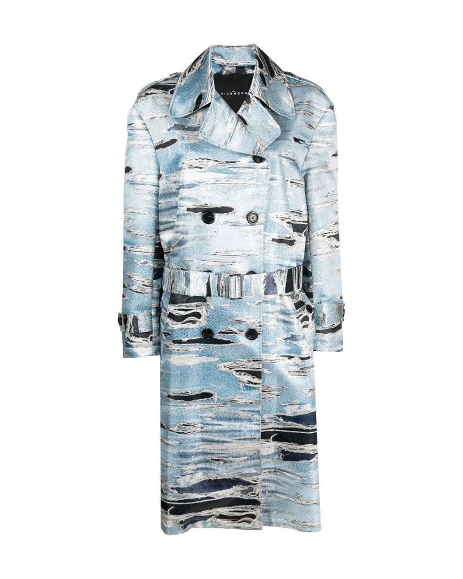 Double-breasted Trench Coat With Iconic Runway Denim-effect Pattern