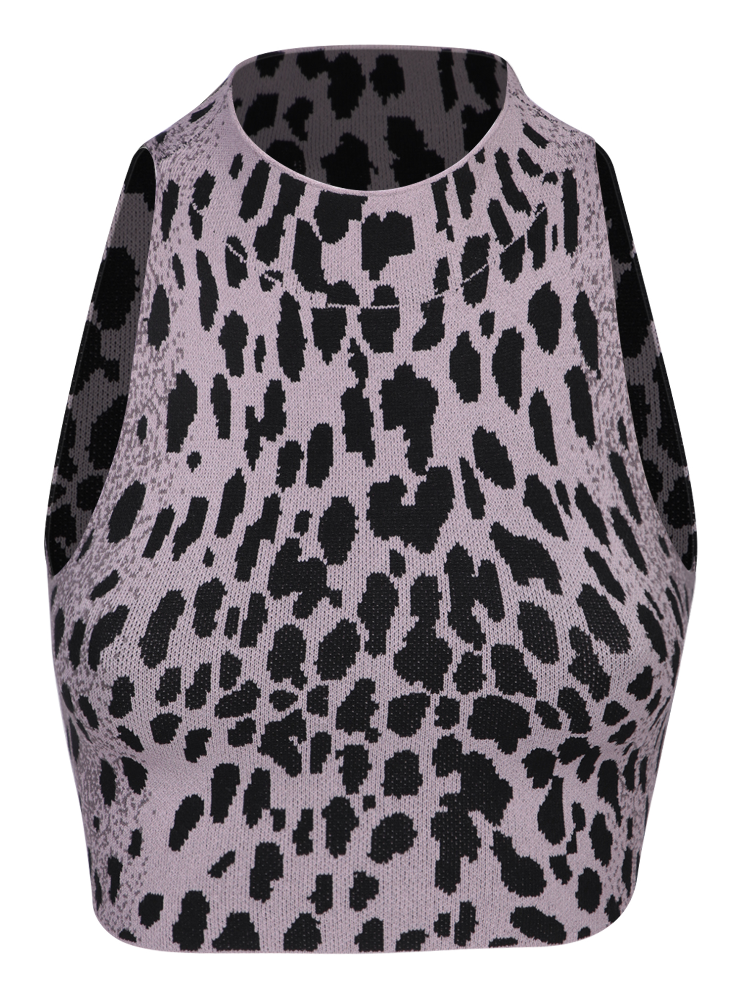 Leopard Knit Crop Top In Lilac And Black