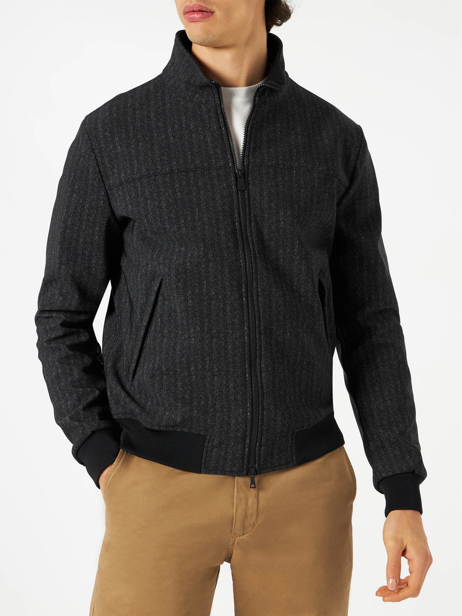 Man Mid-weight Herringbone Bomber Jacket