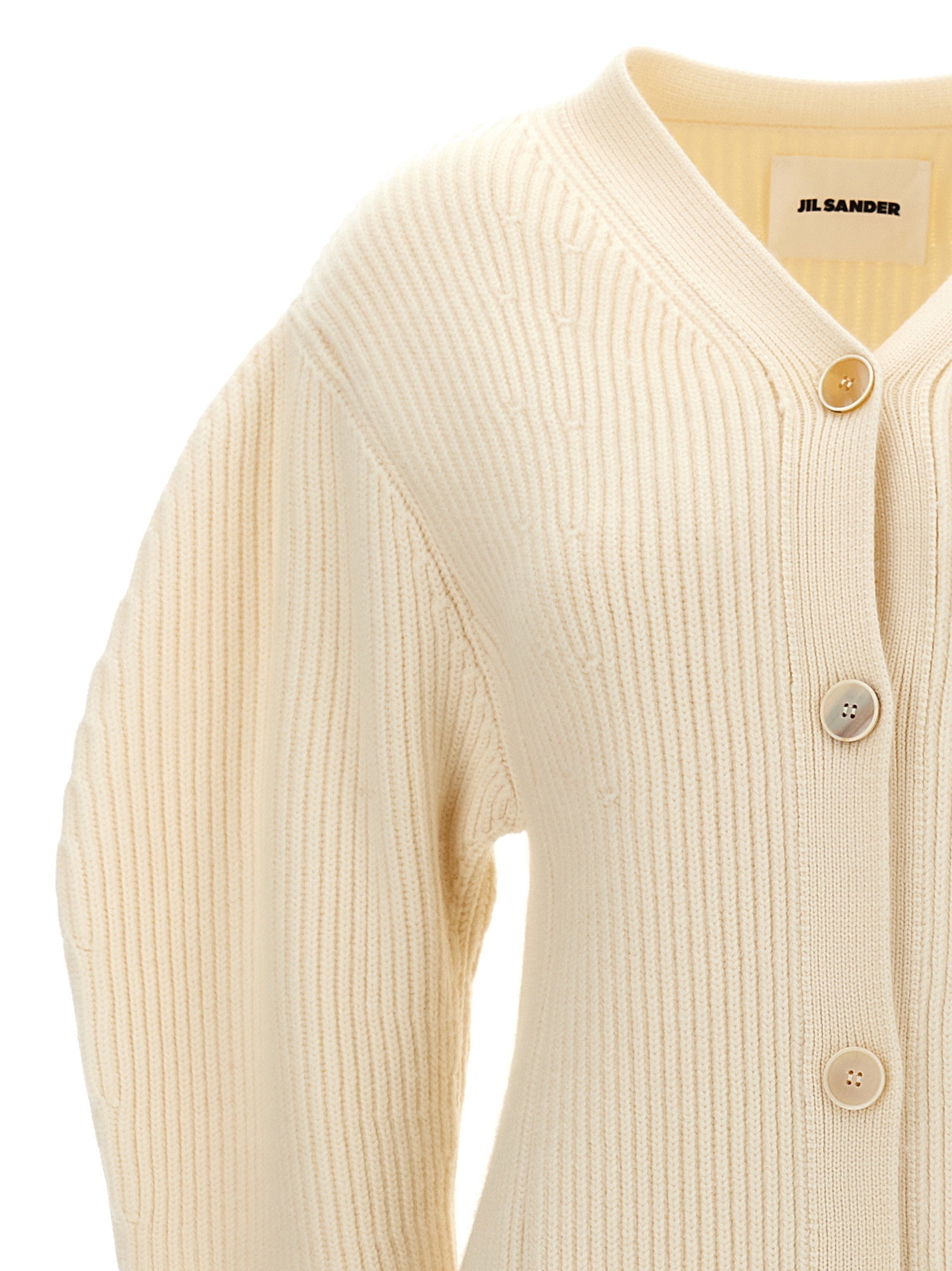 Shop Jil Sander Ribbed Cardigan In Natural