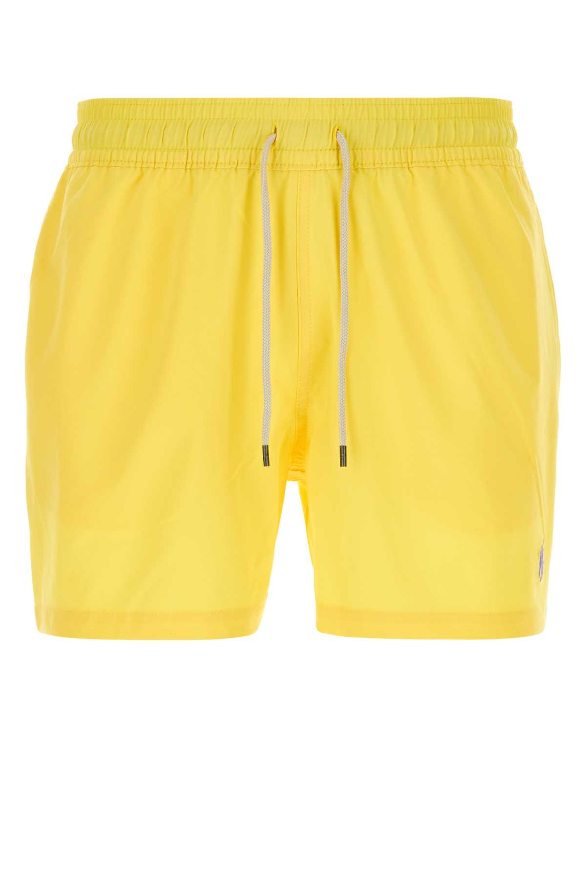 Yellow Stretch Polyester Swimming Shorts