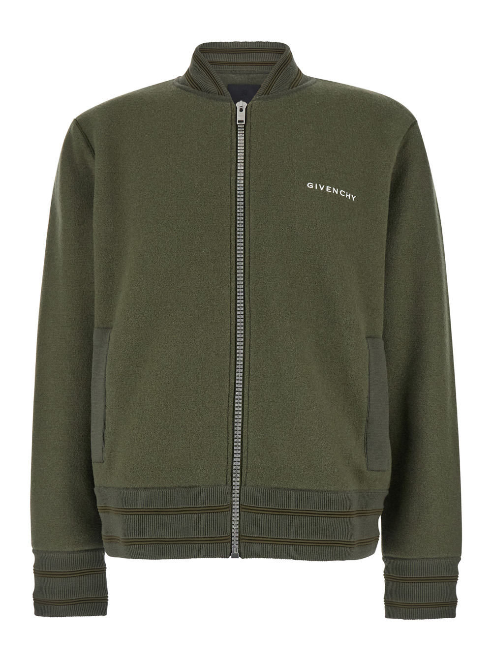 Green Sweatshirt With Bomber Collar And 4g Logo In Wool Man