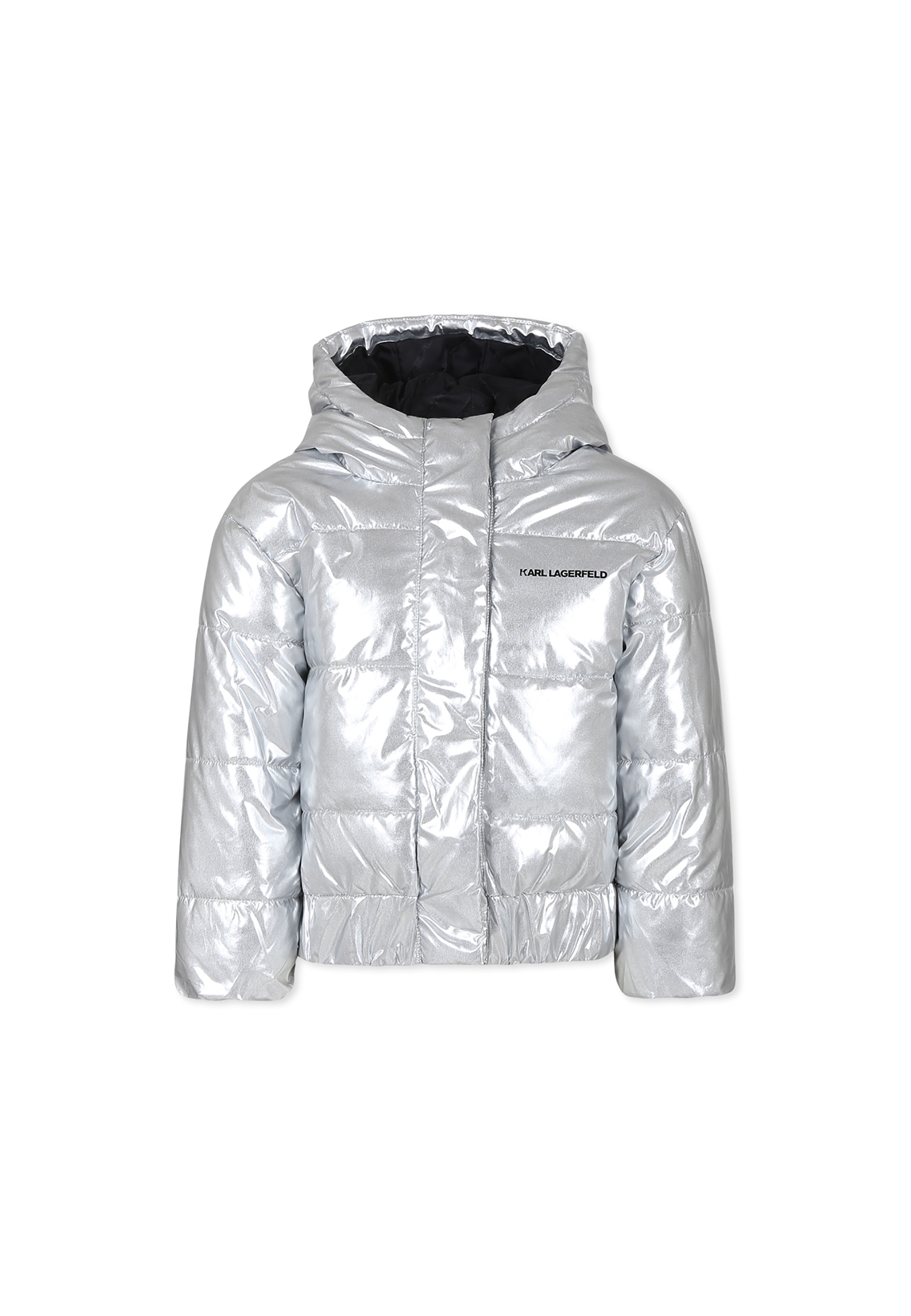 Karl Lagerfeld Silver Down Jacket For Girl With Logo In Silver