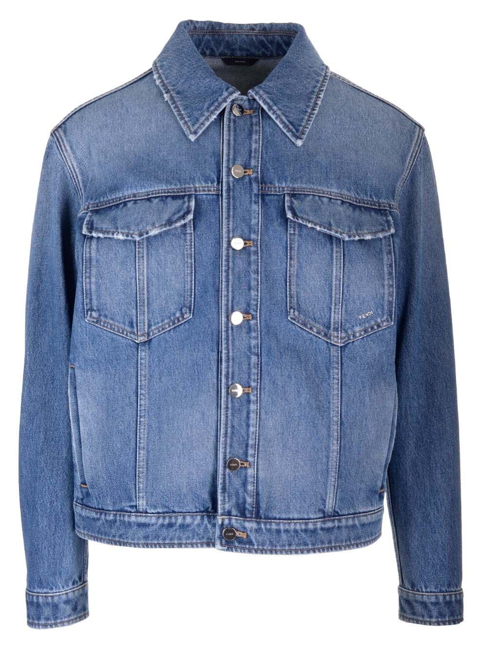 Fendi Collared Button-up Jacket In Blue