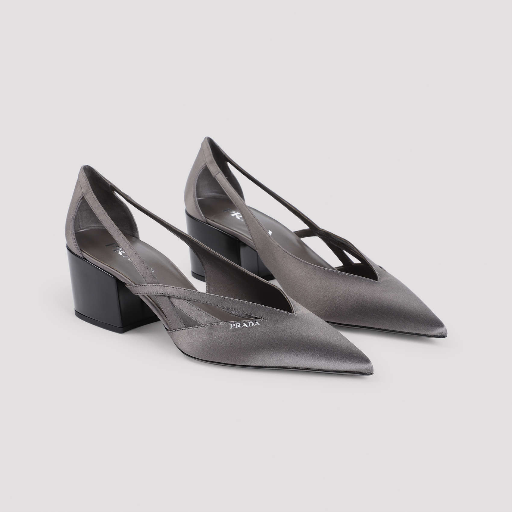 Prada Pointed Toe Block Heel Cut-out Pumps In Ardesia