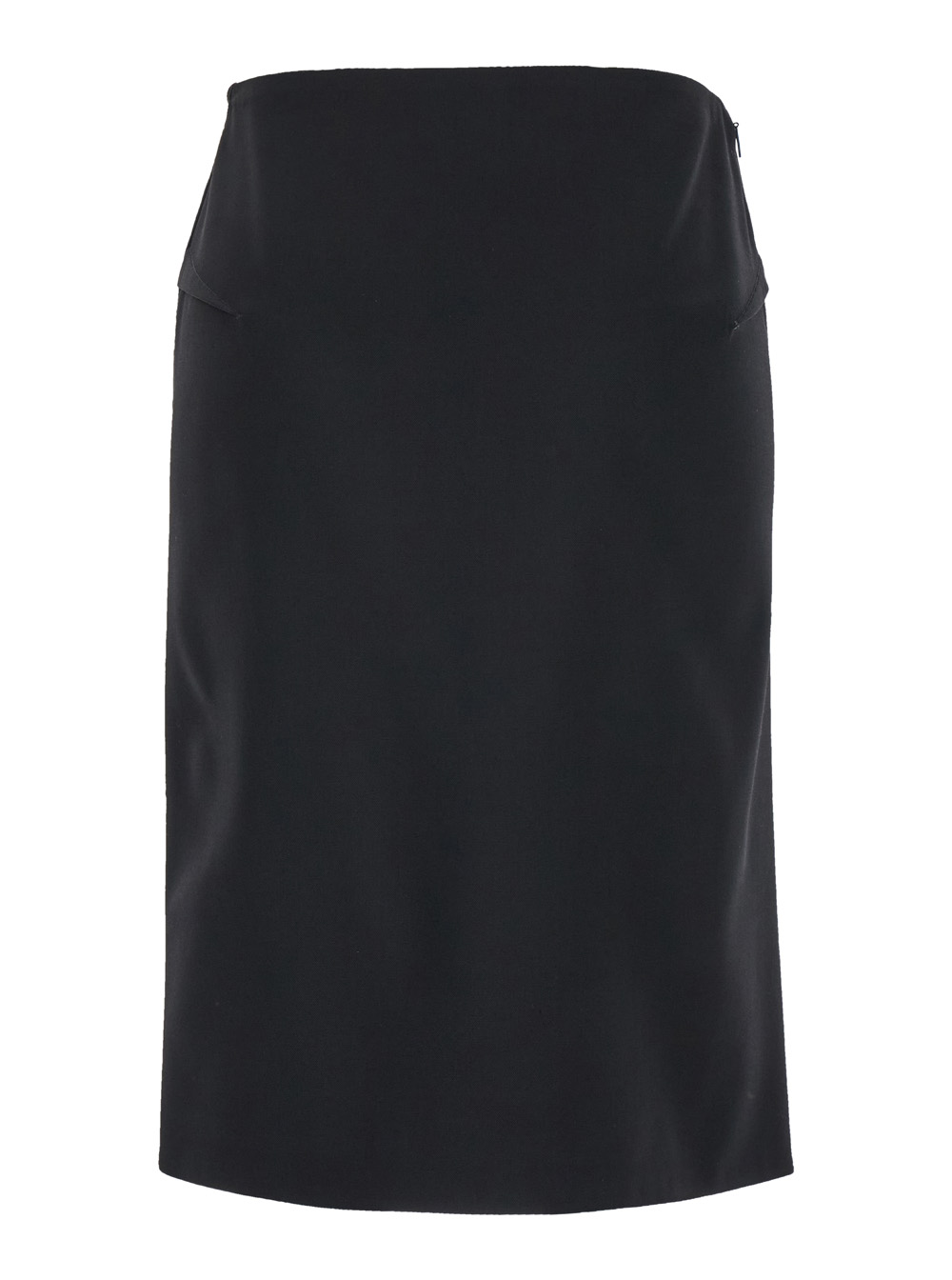 Black Midi Skirt With Side Slit In Stretch Wool Woman