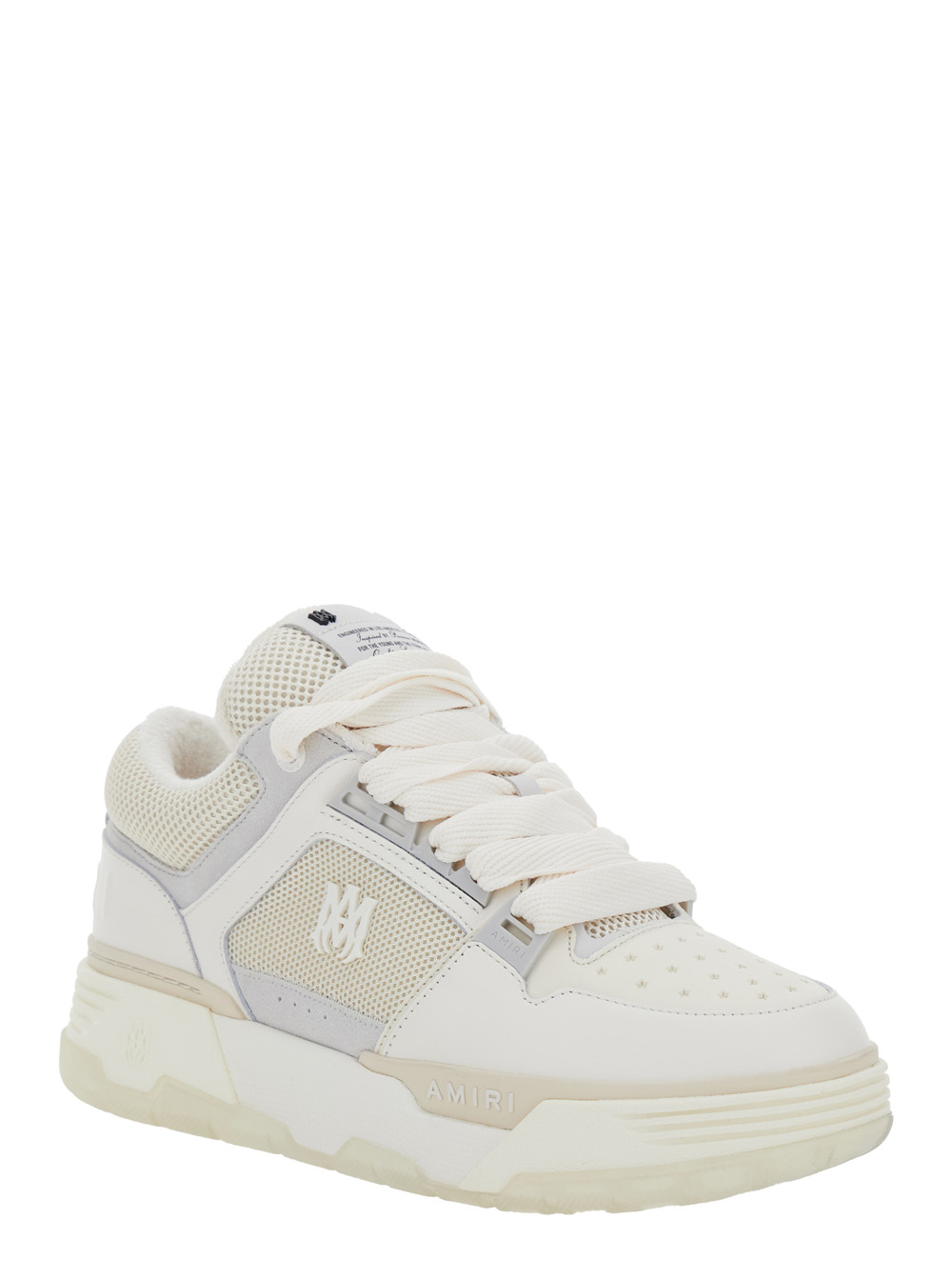 White Low Top Sneakers With Logo Detail In Tech Fabric And Leather Man