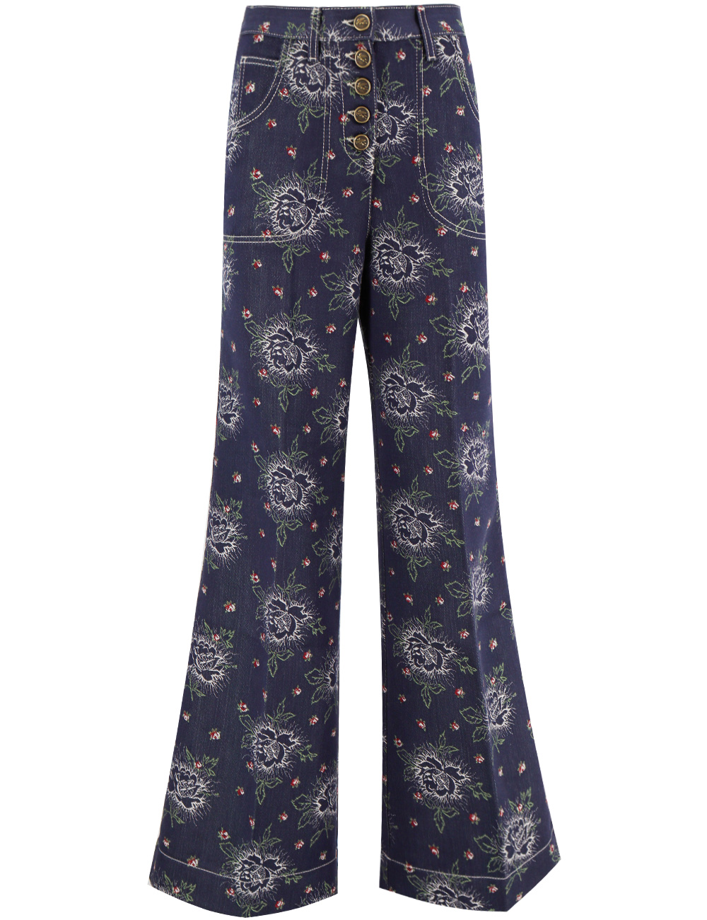 Floral-jacquard High Waist Flared Jeans