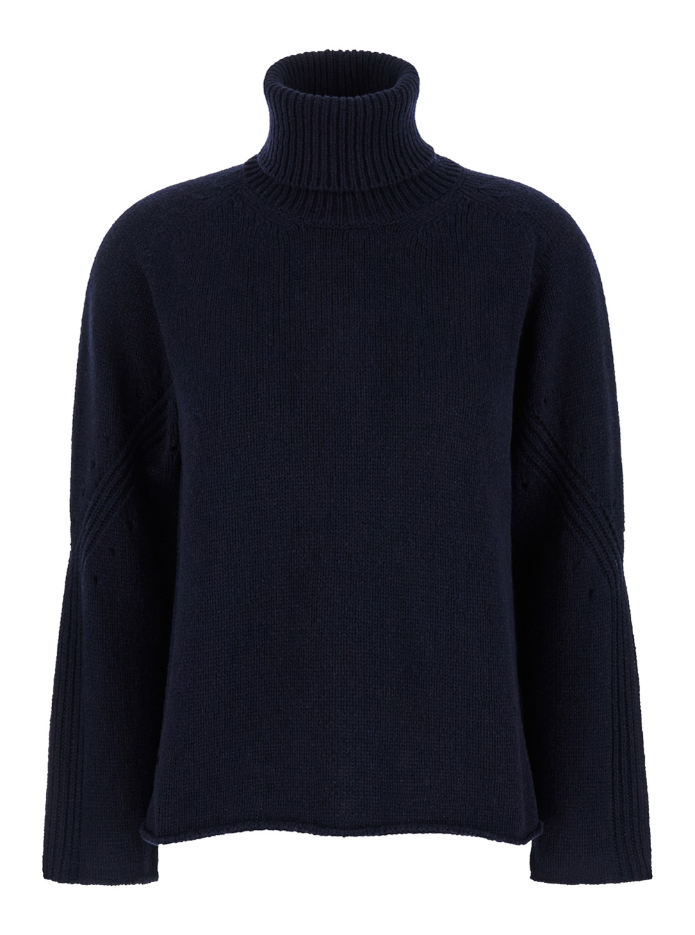 Blue High Neck Sweater In Cashmere Blend Woman