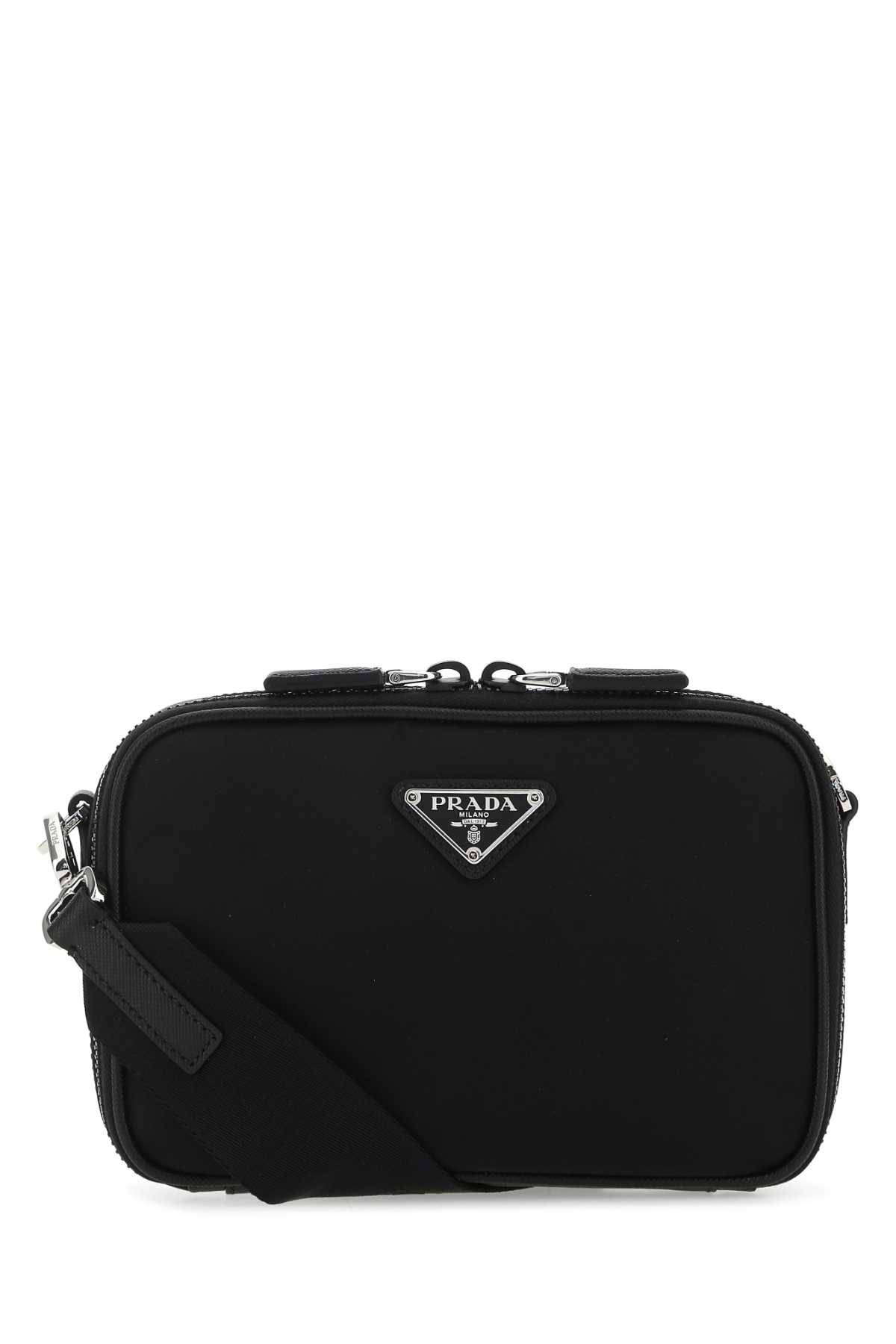 Black Leather And Nylon Crossbody Bag