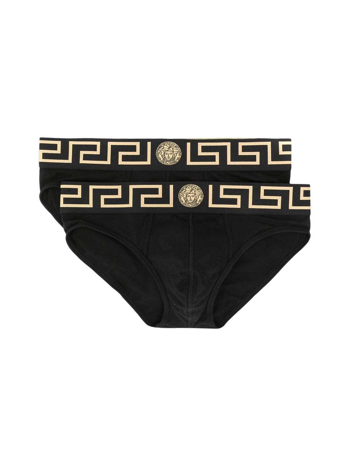 Mens Set Of Two Black Cotton Briefs With Greek Detail