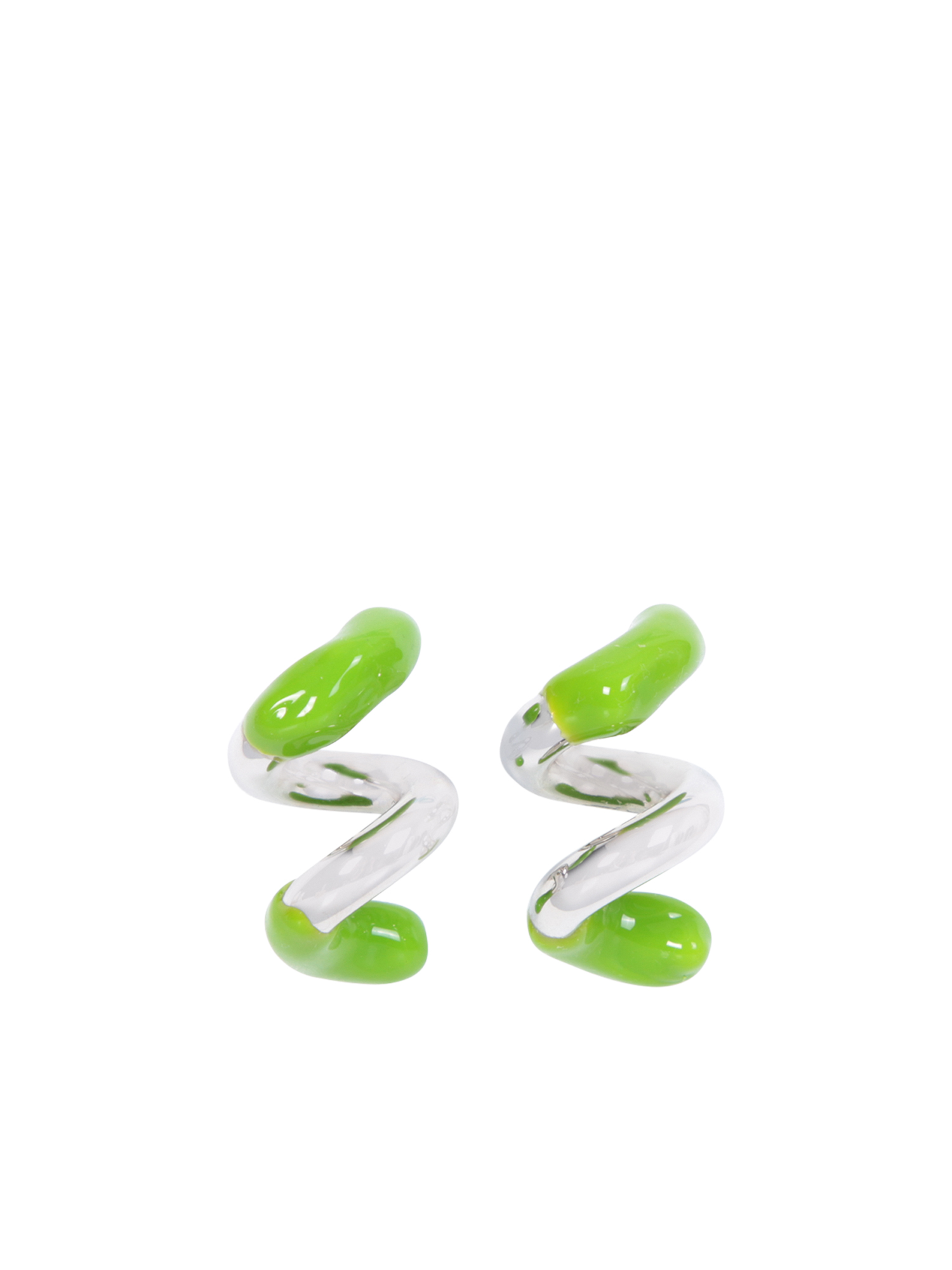 Fusillo Rubberized Silver/ Green Earrings