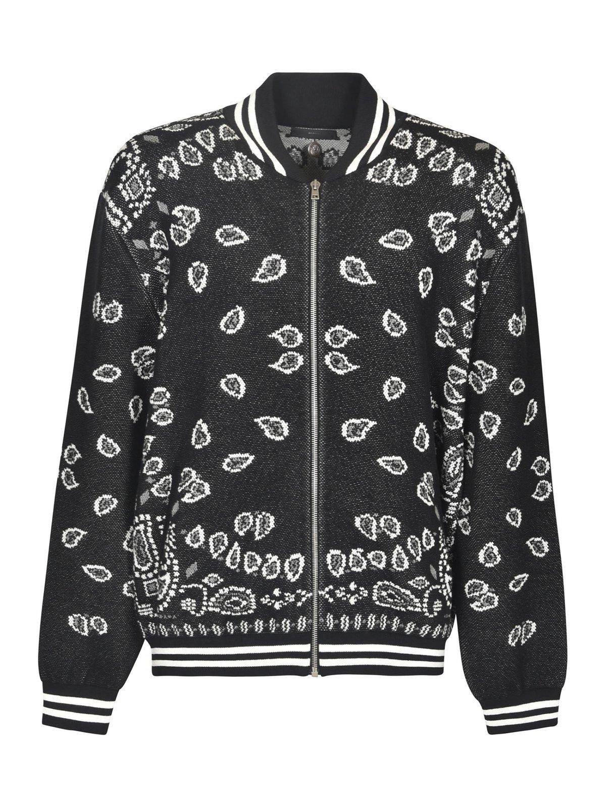 Paisley Intarsia Knited Zip-up Bomber Jacket