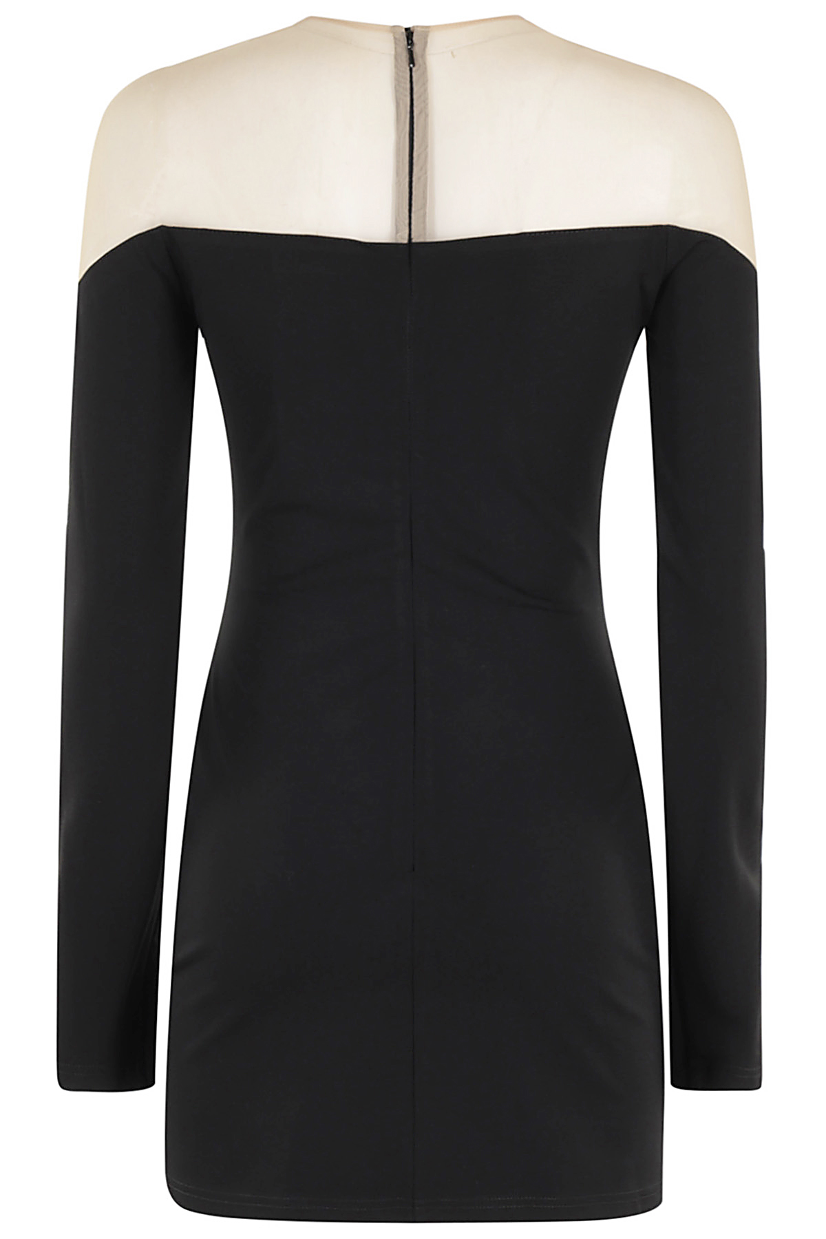 David Koma Wave Neckline Tulle Insert Long Slv Mini Dress In Black