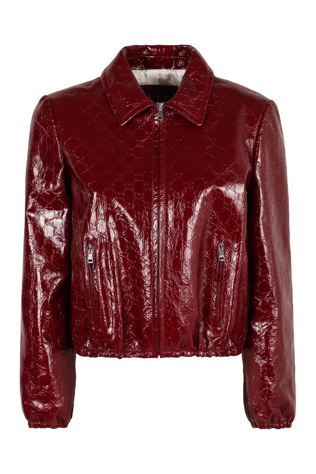 Gg Embossed Leather Bomber Jacket