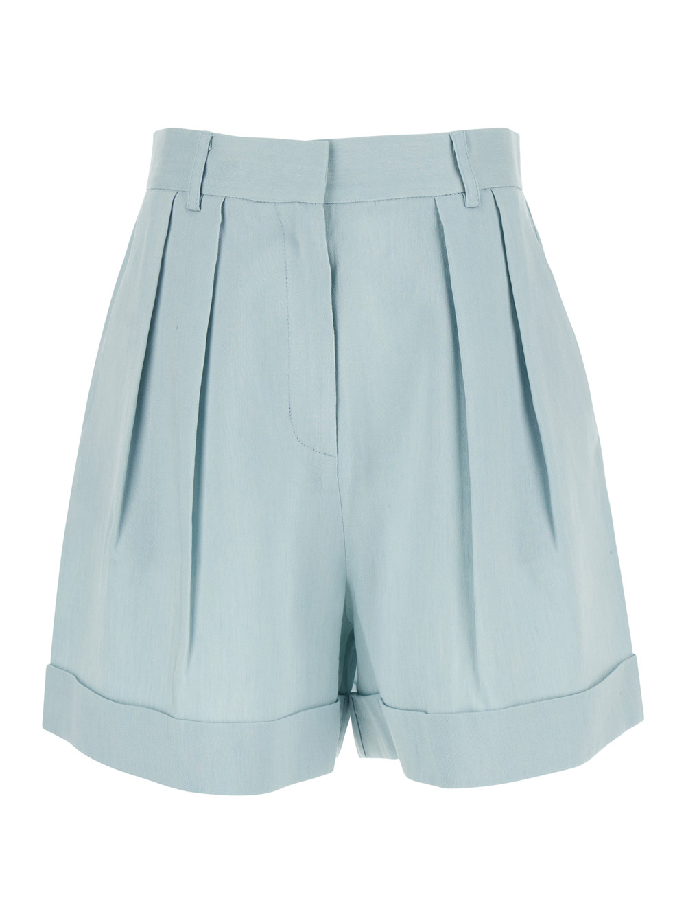 Light Blue Shorts With Pinces In Linen Blend Woman