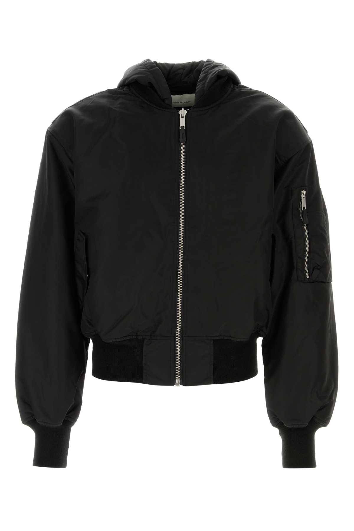 Black Nylon Bomber Jacket