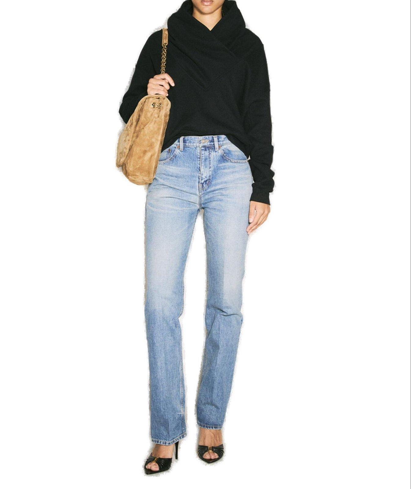 Saint Laurent Women's Hoodie Col Drape Molleton Doux Black In Black