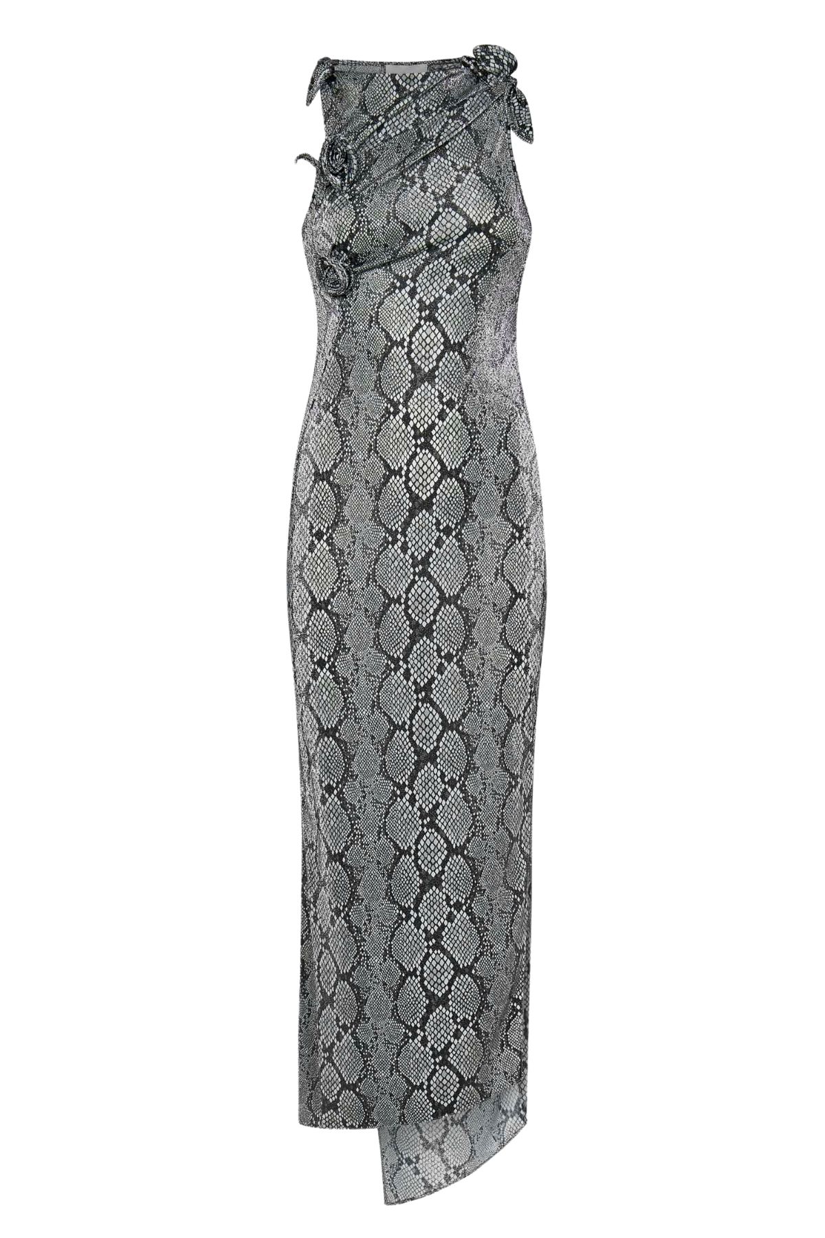 Snake Print Asymmetric Flower Gown