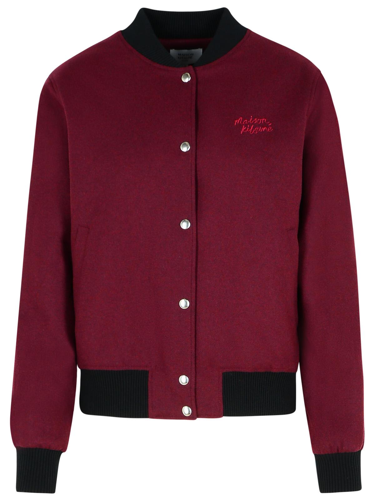 Maison Kitsuné teddy Burgundy Flannel Bomber Jacket