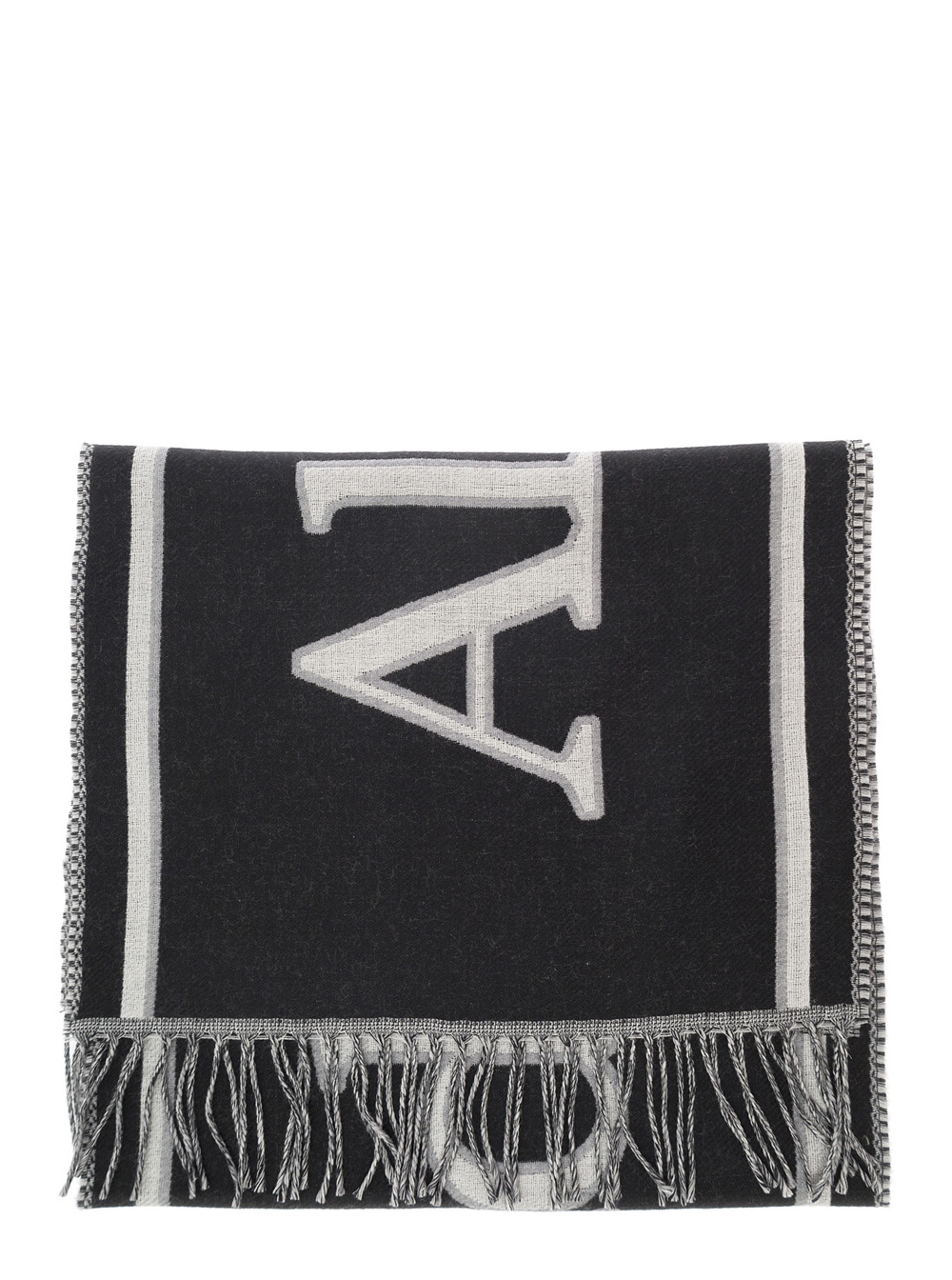 Black And White Scarf With Varsity Logo In Wool Man