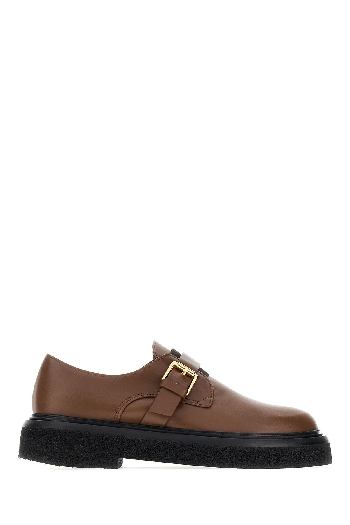 Brown Leather Monk Strap Buckle Shoes